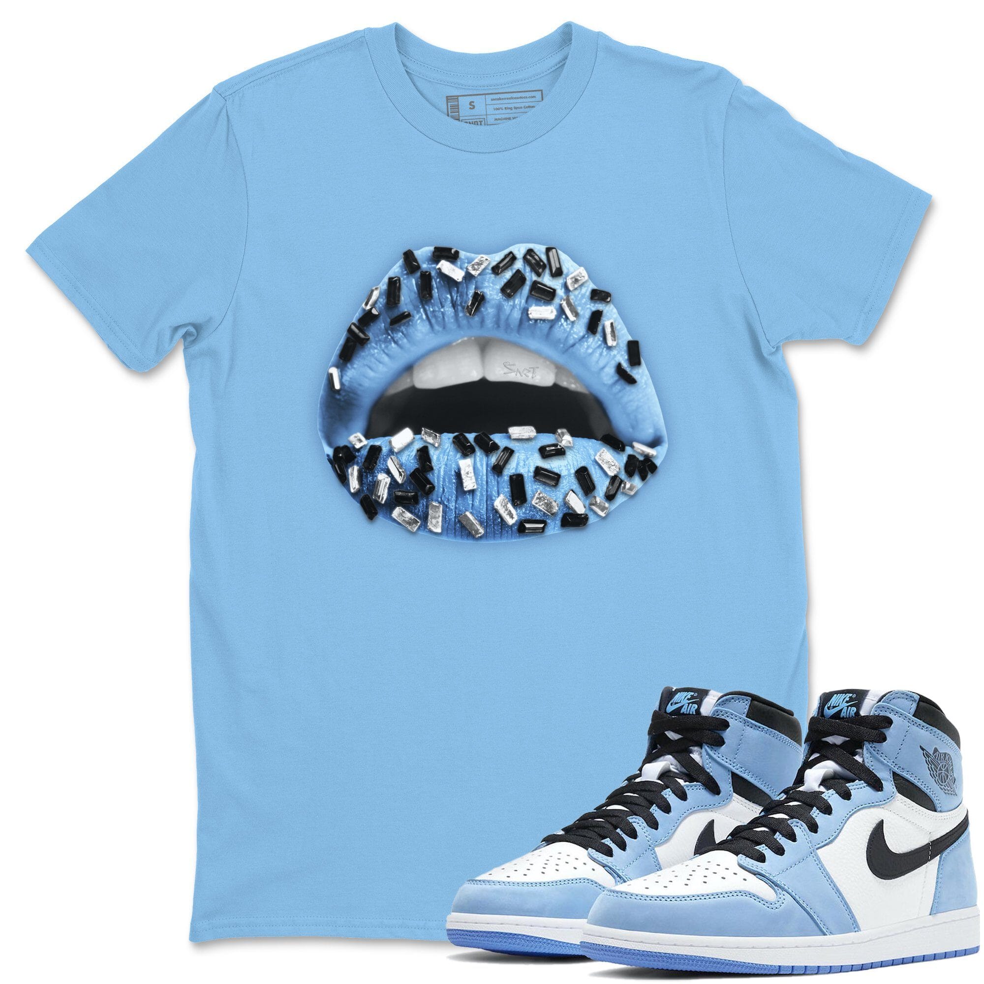 Jordan 1 University Blue Shirt To Match Jordans Lips Jewel Sneaker Tees Jordan 1 University Blue Drip Gear Zone Sneaker Matching Clothing Unisex Shirts