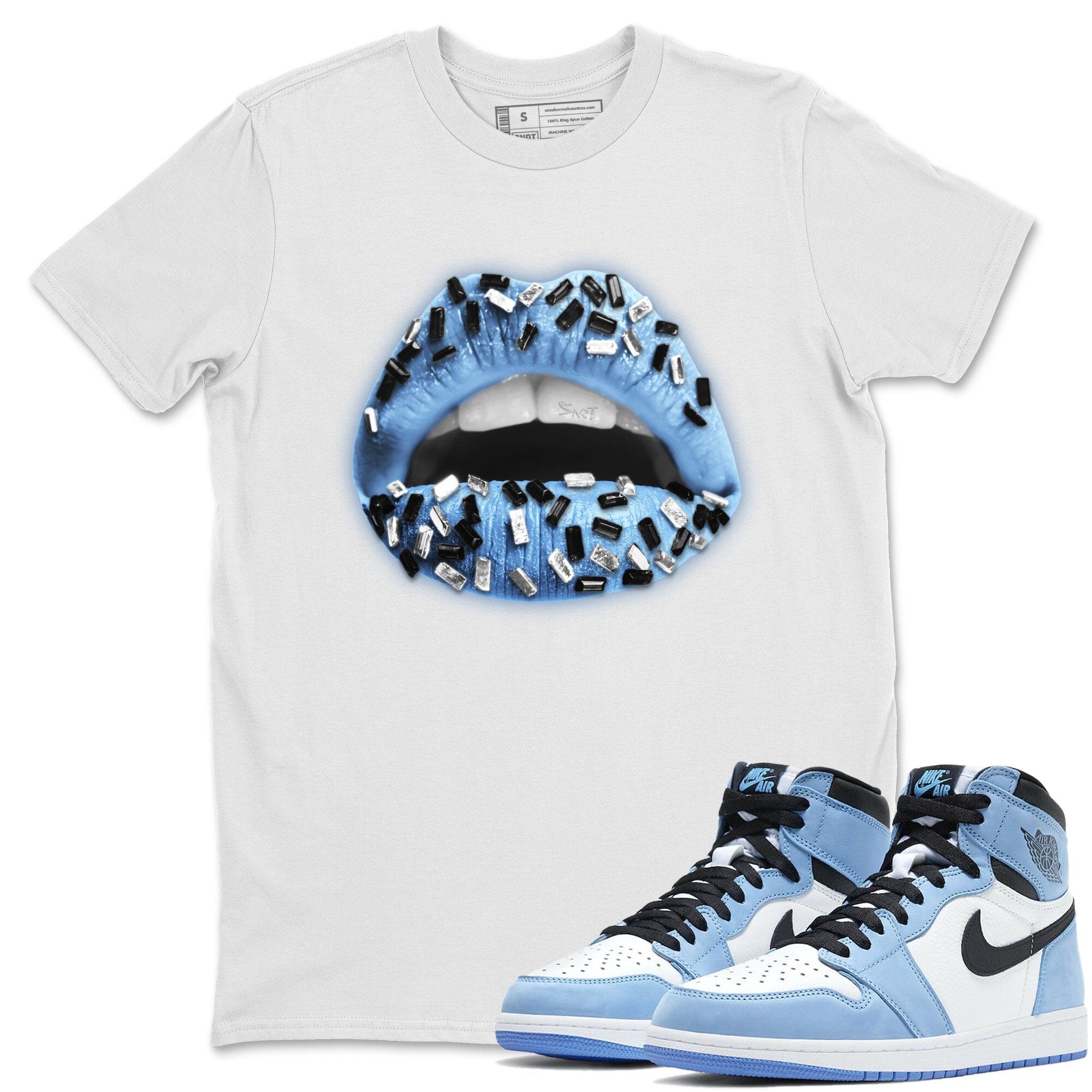 Jordan 1 University Blue Shirt To Match Jordans Lips Jewel Sneaker Tees Jordan 1 University Blue Drip Gear Zone Sneaker Matching Clothing Unisex Shirts