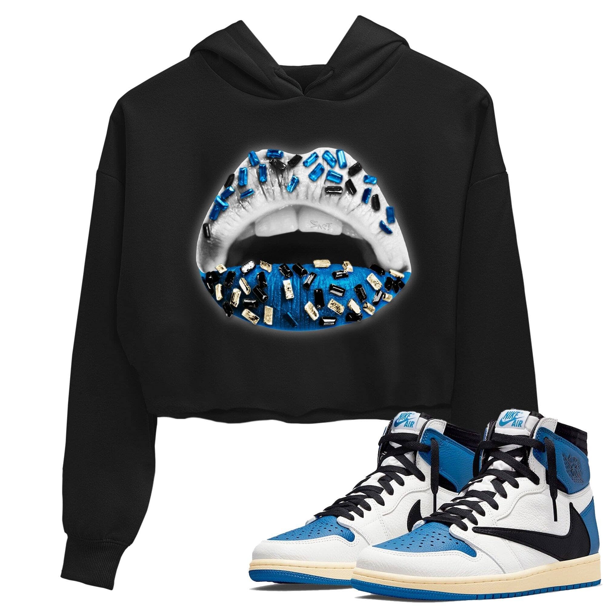 Jordan 1 Travis Scott Fragment Sneaker Matching T-Shirt Lips Jewel Sneaker Tees Jordan 1 Travis Scott Fragment Sneaker Release Tees Women's Shirts