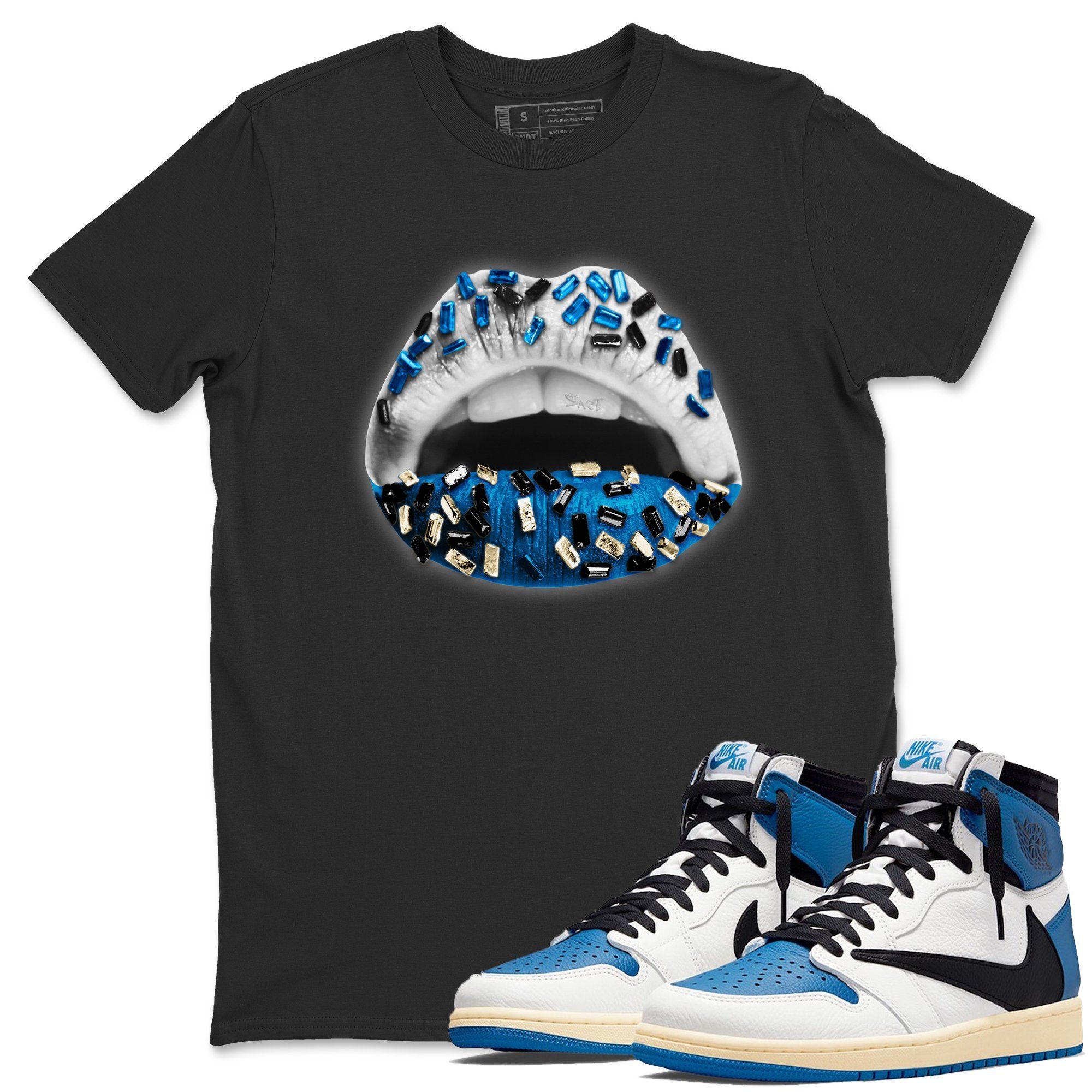 Jordan 1 Travis Scott Fragment Shirt To Match Jordans Lips Jewel Sneaker Tees Jordan 1 Travis Scott Fragment Drip Gear Zone Sneaker Matching Clothing Unisex Shirts