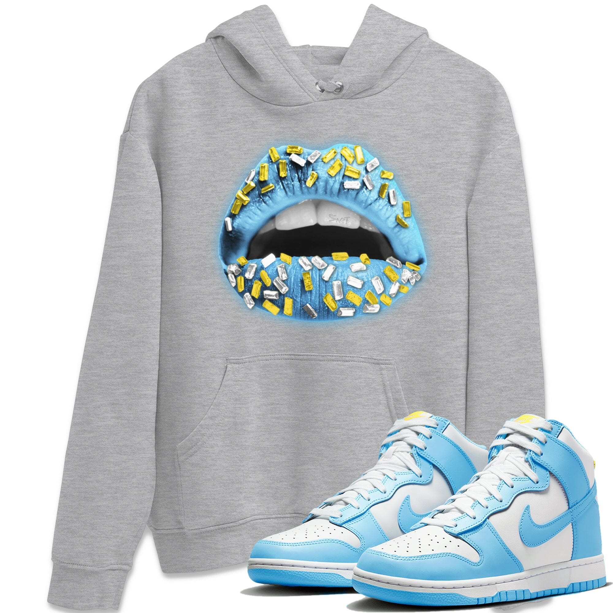 Dunk Blue Chill Sneaker Match Tees Lips Jewel Sneaker Tees Dunk Blue Chill Jordan to match sneaker T-Shirt Crew Neck Shirts