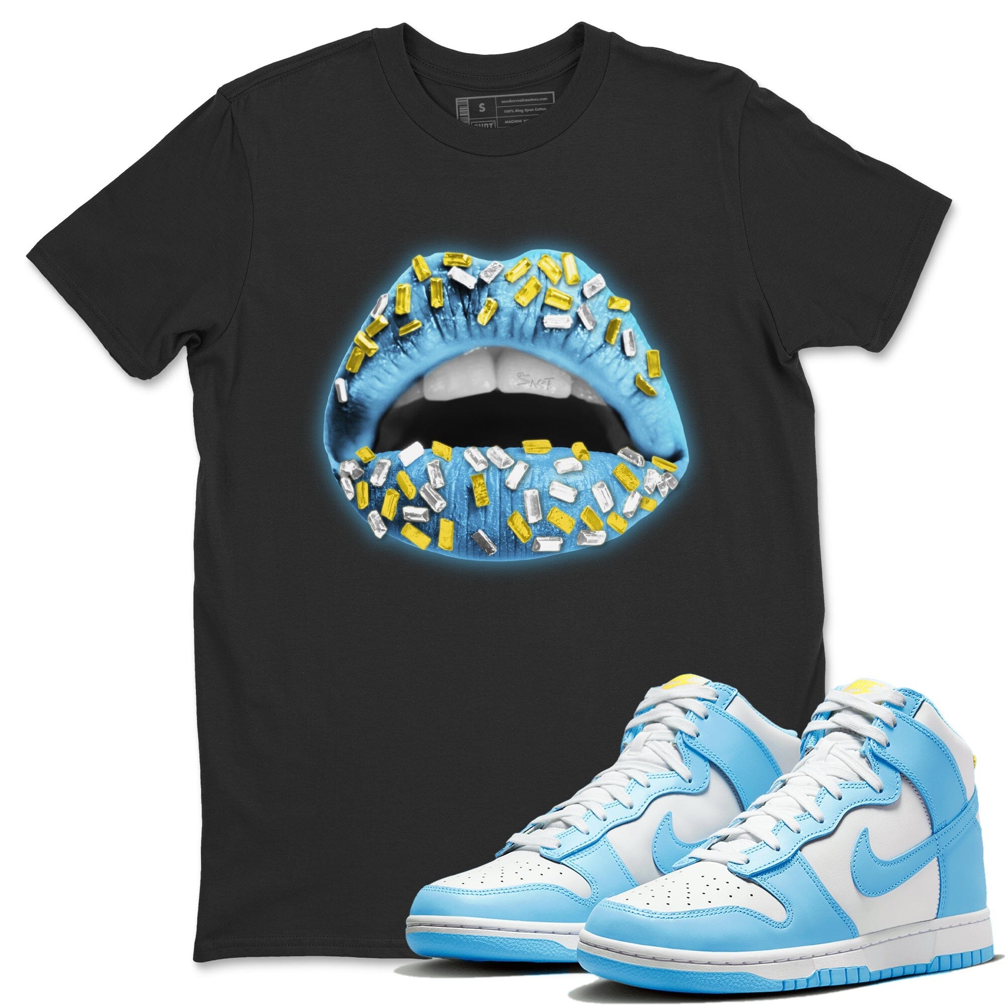 Dunk Blue Chill Sneaker Match Tees Lips Jewel Sneaker Tees Dunk Blue Chill Jordan to match sneaker T-Shirt Crew Neck Shirts