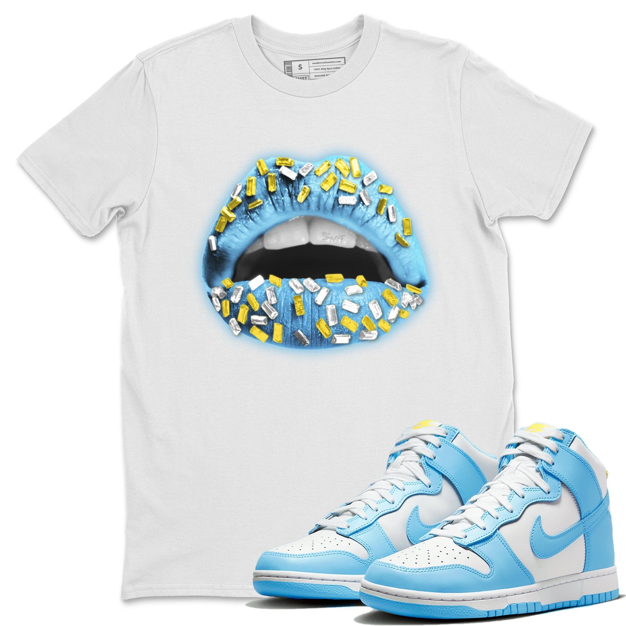 Dunk Blue Chill Sneaker Match Tees Lips Jewel Sneaker Tees Dunk Blue Chill Jordan to match sneaker T-Shirt Crew Neck Shirts