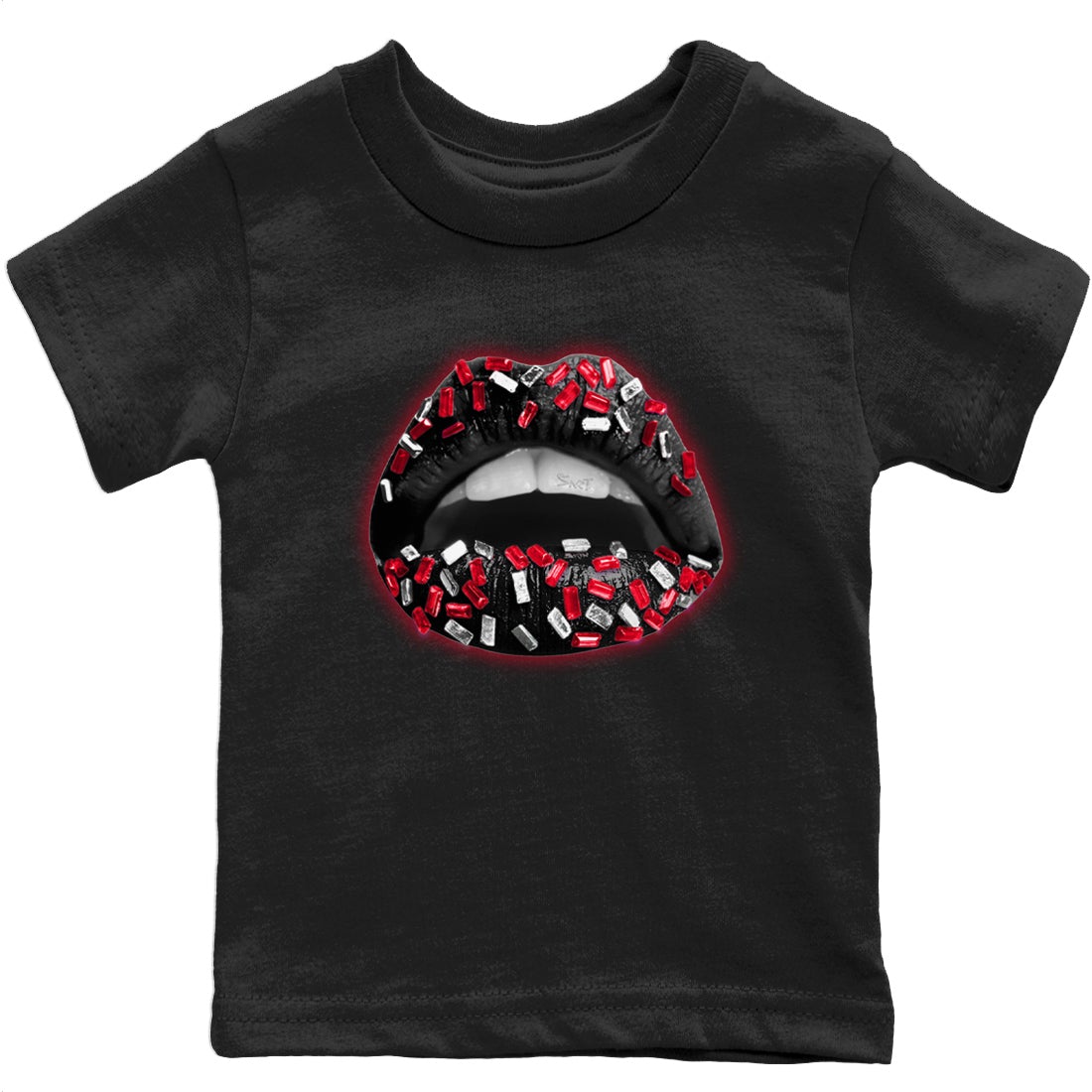 Jordan 1 Bred Patent Sneaker Matching T-Shirt Lips Jewel Sneaker Tees Jordan 1 Bred Patent Sneaker Release Tees Kids Shirts