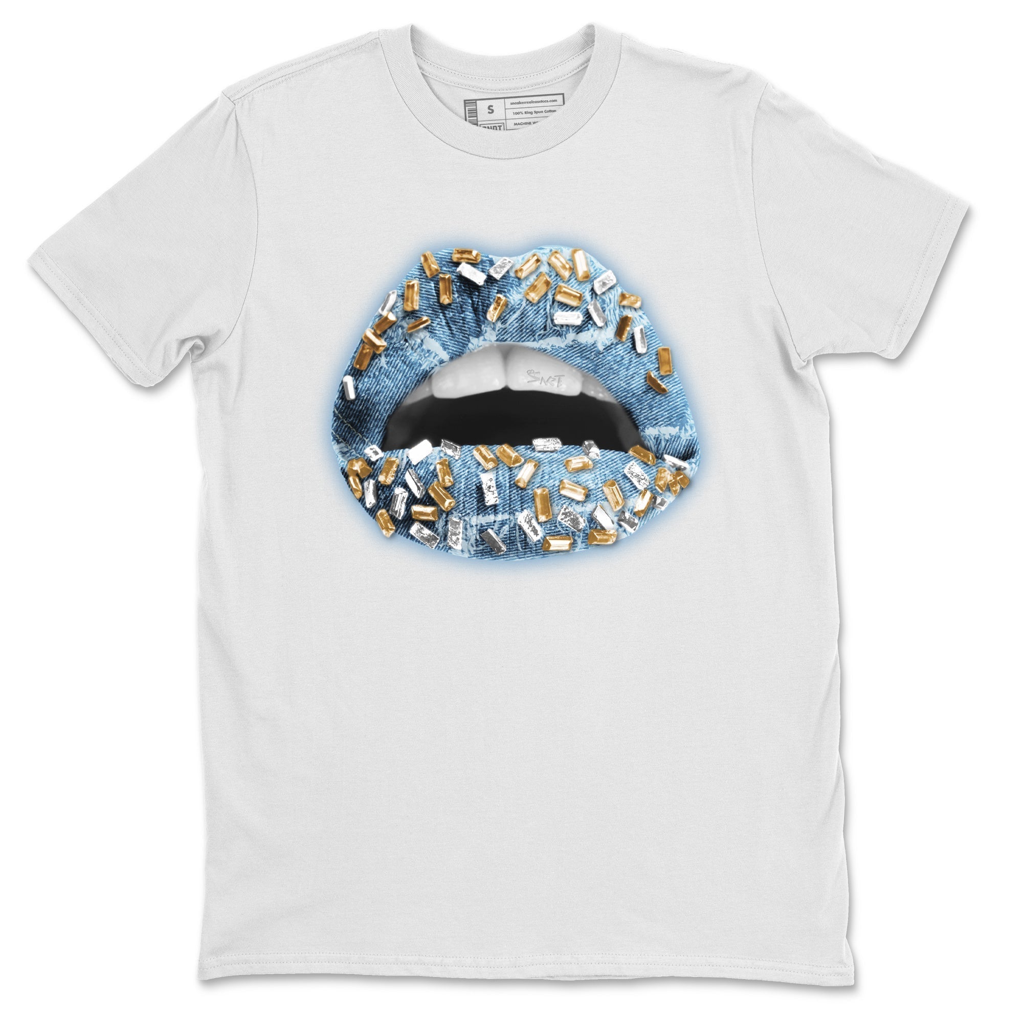 Jordan 1 Denim Sneaker Matching T-Shirt Lips Jewel Sneaker Tees Jordan 1 Denim Sneaker Release Tees Crew Neck Tees
