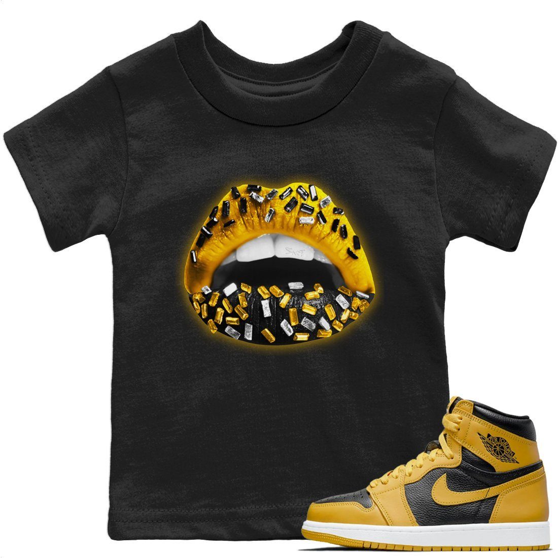 Jordan 1 Pollen Sneaker Matching T-Shirt Lips Jewel Sneaker Tees Jordan 1 Pollen Sneaker Release Tees Kids Shirts