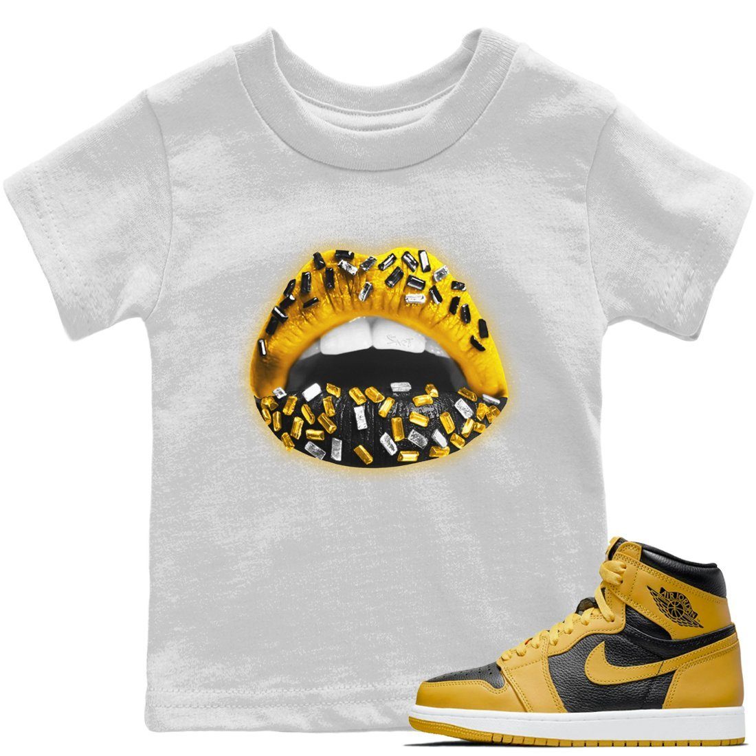 Jordan 1 Pollen Sneaker Matching T-Shirt Lips Jewel Sneaker Tees Jordan 1 Pollen Sneaker Release Tees Kids Shirts