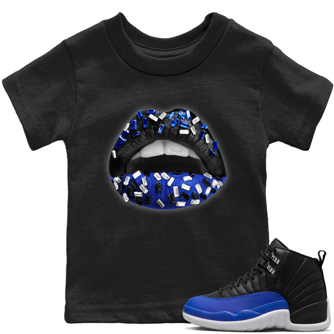 Jordan 12 Hyper Royal Sneaker Matching T-Shirt Lips Jewel Sneaker Tees Jordan 12 Hyper Royal Sneaker Release Tees Kids Shirts