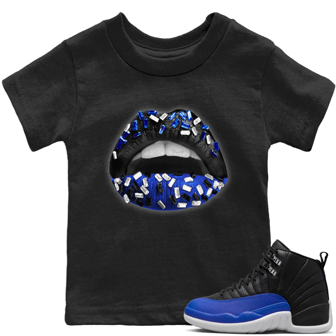 Jordan 12 Hyper Royal Sneaker Matching T-Shirt Lips Jewel Sneaker Tees Jordan 12 Hyper Royal Sneaker Release Tees Kids Shirts