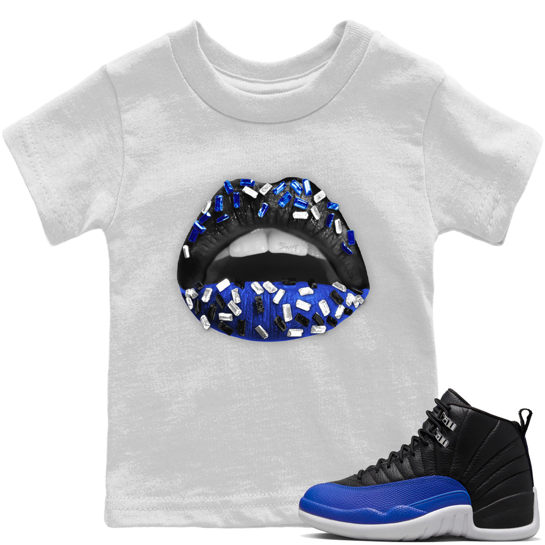 Jordan 12 Hyper Royal Sneaker Matching T-Shirt Lips Jewel Sneaker Tees Jordan 12 Hyper Royal Sneaker Release Tees Kids Shirts