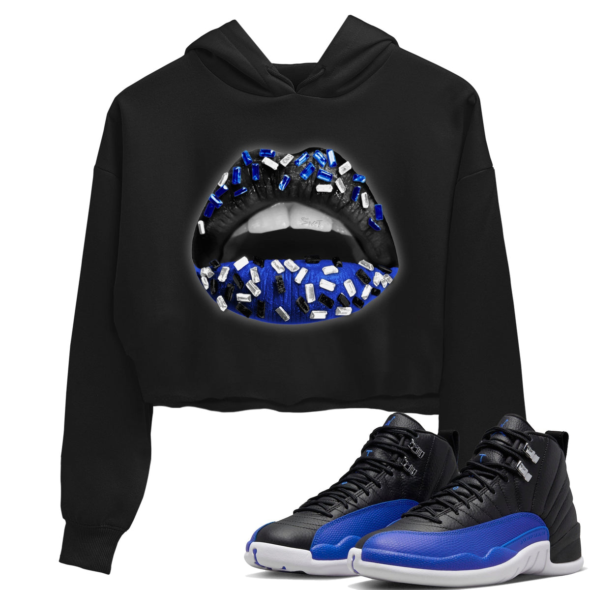 Jordan 12 Hyper Royal Sneaker Matching T-Shirt Lips Jewel Sneaker Tees Jordan 12 Hyper Royal Sneaker Release Tees Women's Shirts