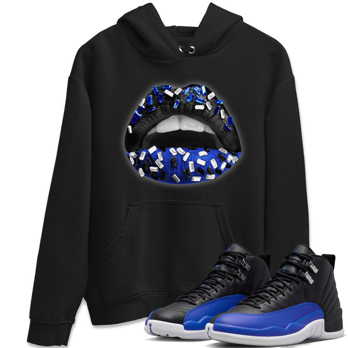 Jordan 12 Hyper Royal Sneaker Matching T-Shirt Lips Jewel Sneaker Tees Jordan 12 Hyper Royal Sneaker Release Tees Crew Neck Tees
