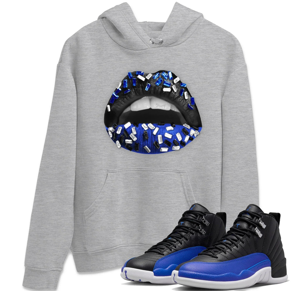 Jordan 12 Hyper Royal Sneaker Matching T-Shirt Lips Jewel Sneaker Tees Jordan 12 Hyper Royal Sneaker Release Tees Crew Neck Tees