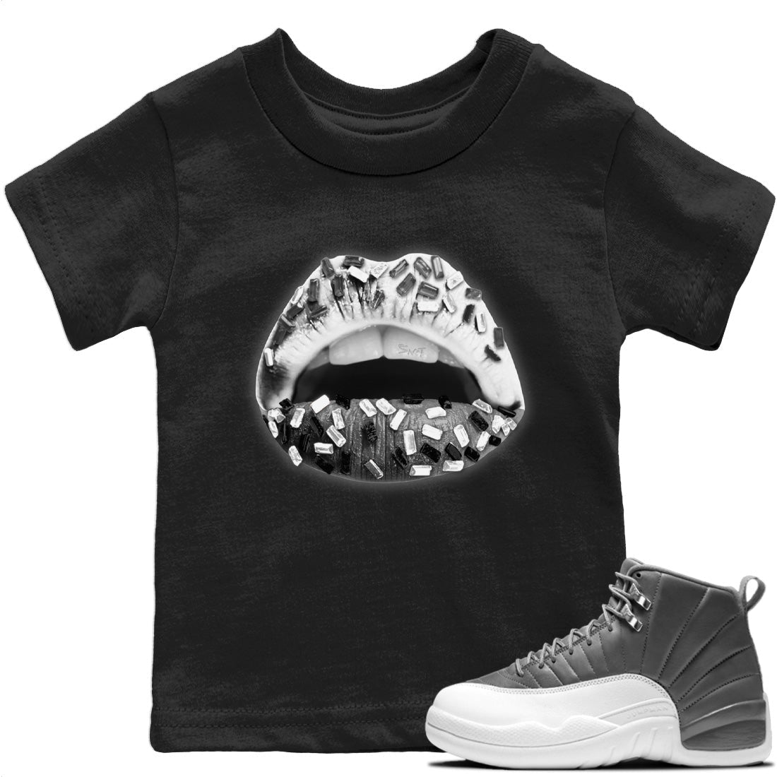 Jordan 12 Stealth Sneaker Matching T-Shirt Lips Jewel Sneaker Tees Jordan 12 Stealth Sneaker Release Tees Kids Shirts