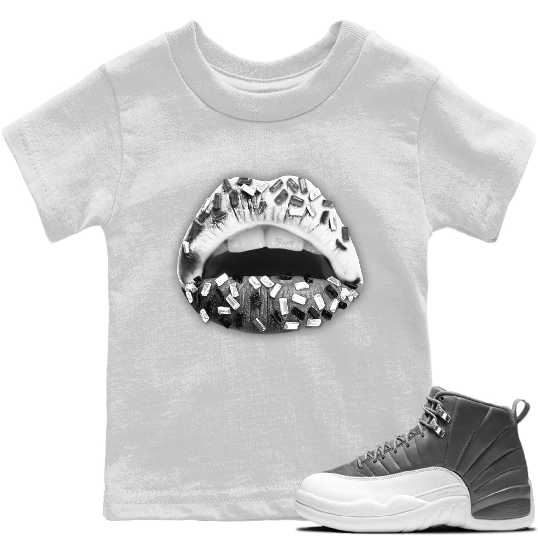Jordan 12 Stealth Sneaker Matching T-Shirt Lips Jewel Sneaker Tees Jordan 12 Stealth Sneaker Release Tees Kids Shirts