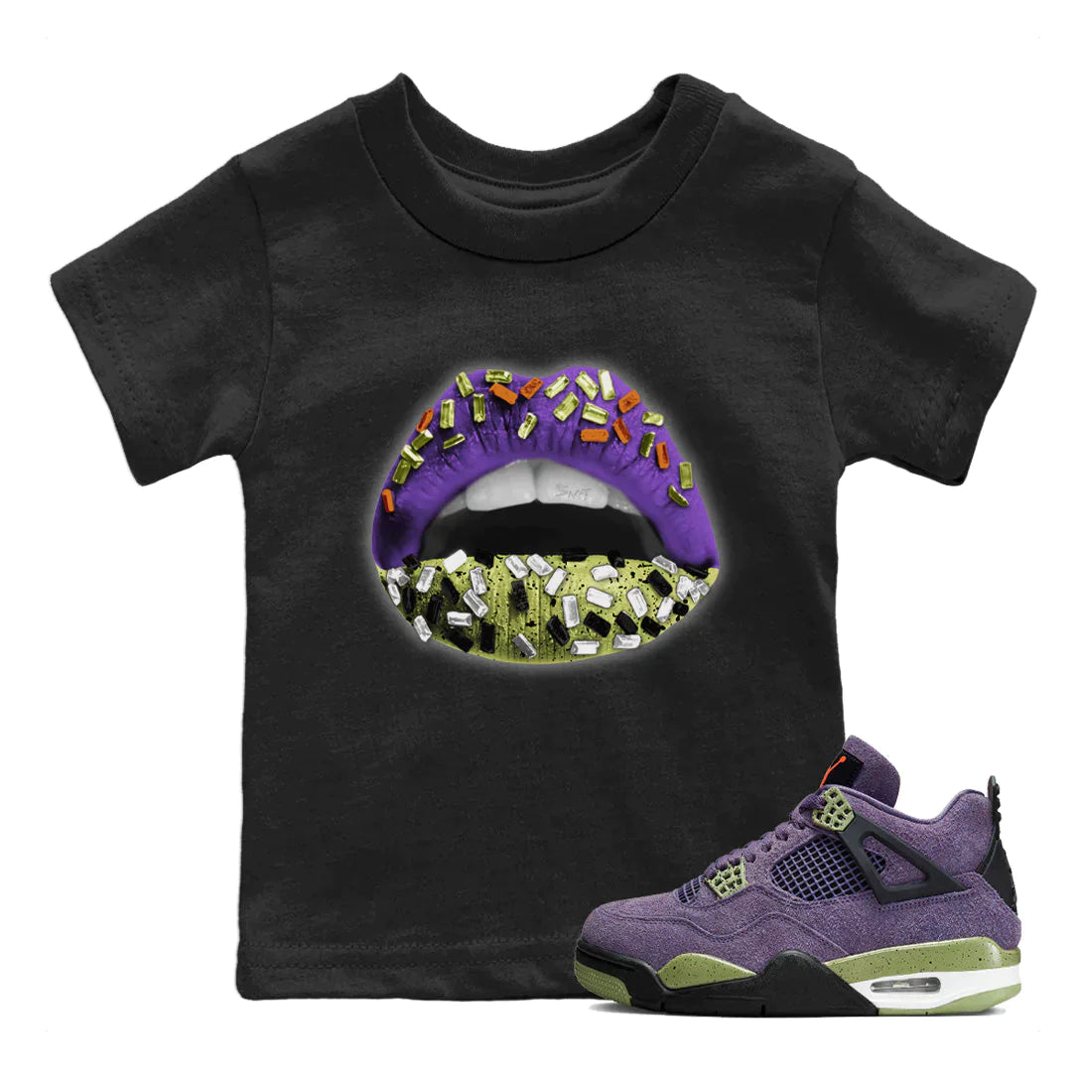 Jordan 4 Canyon Purple Sneaker Matching T-Shirt Lips Jewel Sneaker Tees Jordan 4 Canyon Purple Sneaker Release Tees Kids Shirts