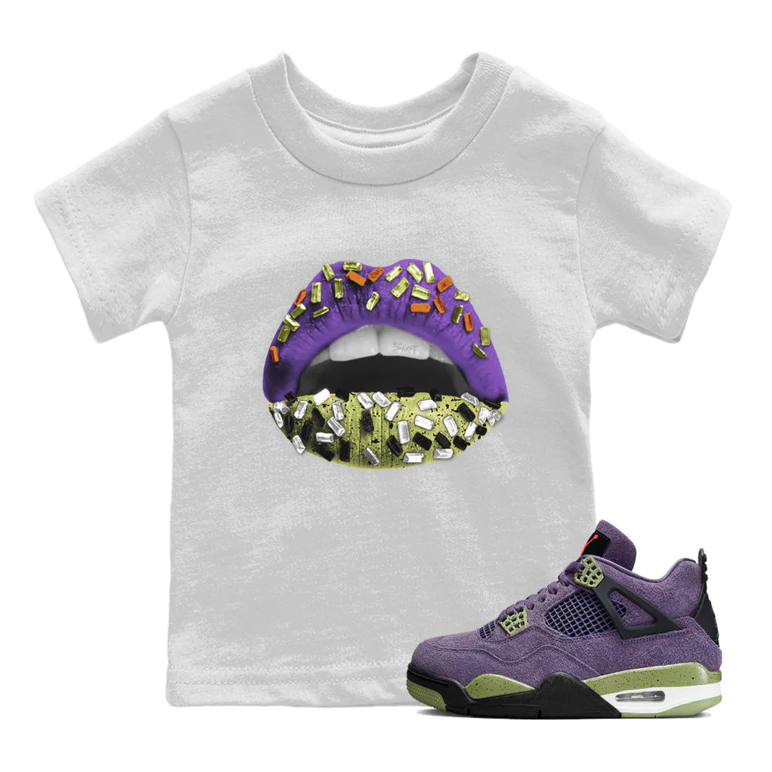 Jordan 4 Canyon Purple Sneaker Matching T-Shirt Lips Jewel Sneaker Tees Jordan 4 Canyon Purple Sneaker Release Tees Kids Shirts