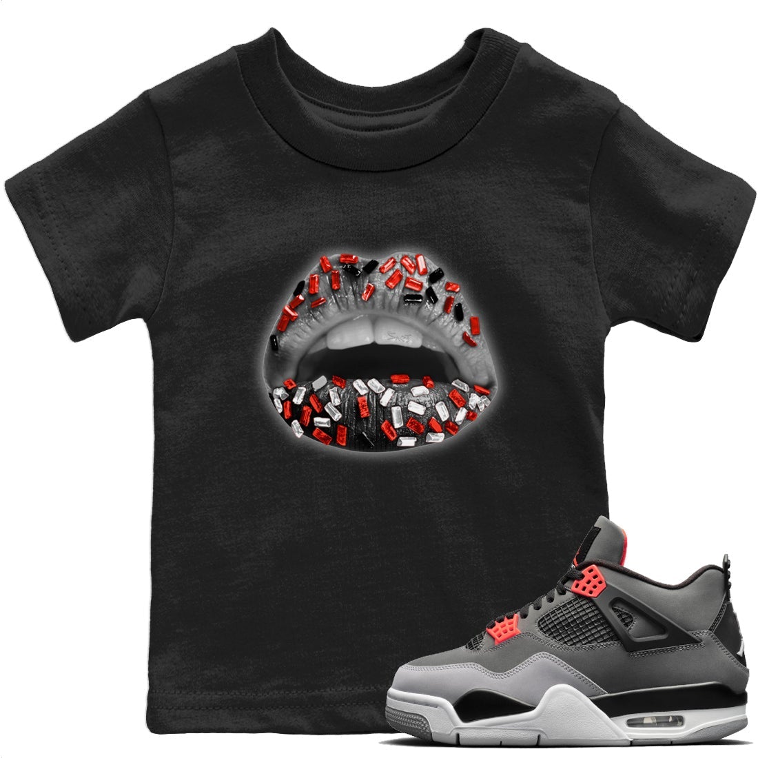 Jordan 4 Infrared Sneaker Matching T-Shirt Lips Jewel Sneaker Tees Jordan 4 Infrared Sneaker Release Tees Kids Shirts