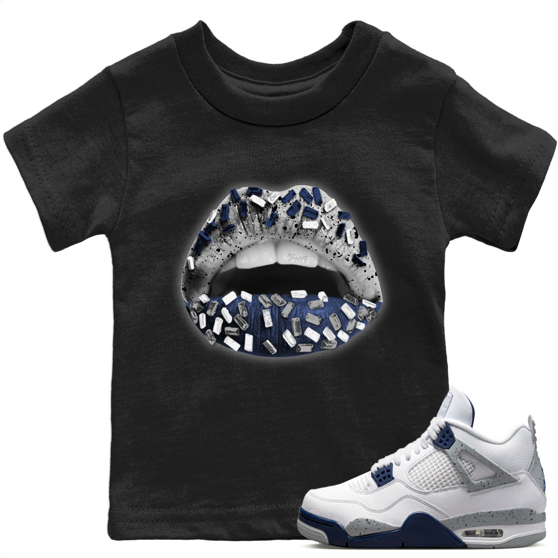 Jordan 4 Midnight Navy Sneaker Matching T-Shirt Lips Jewel Sneaker Tees Jordan 4 Midnight Navy Sneaker Release Tees Kids Shirts