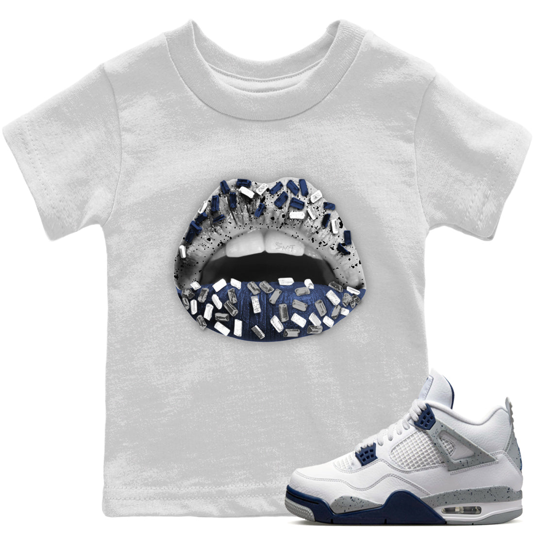 Jordan 4 Midnight Navy Sneaker Matching T-Shirt Lips Jewel Sneaker Tees Jordan 4 Midnight Navy Sneaker Release Tees Kids Shirts