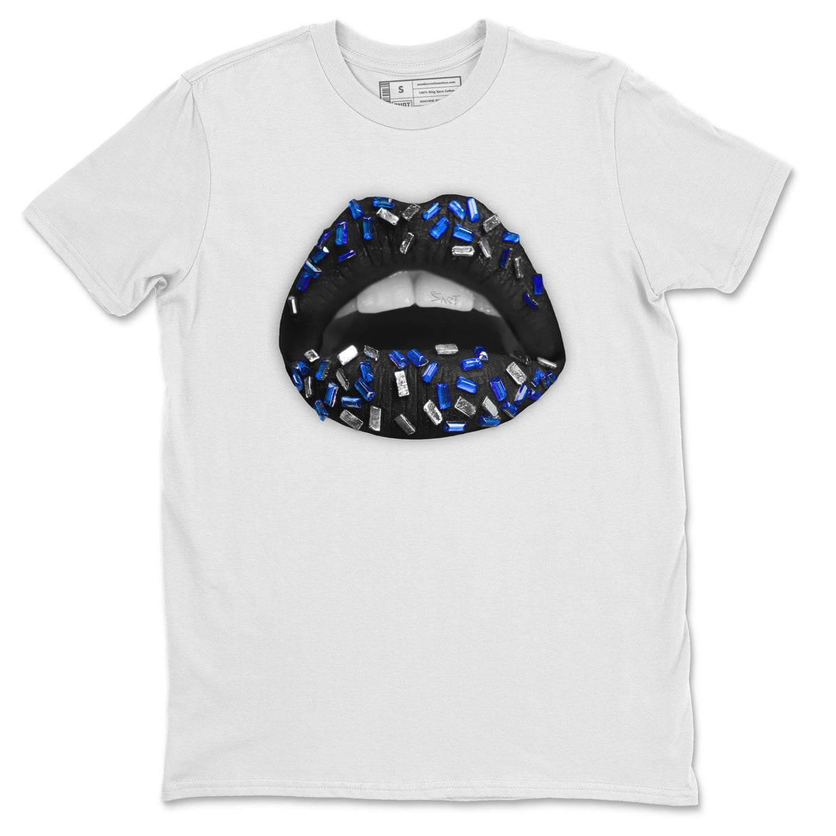 Jordan 5 Racer Blue Sneaker Matching T-Shirt Lips Jewel Sneaker Tees Jordan 5 Racer Blue Sneaker Release Tees Crew Neck Tees
