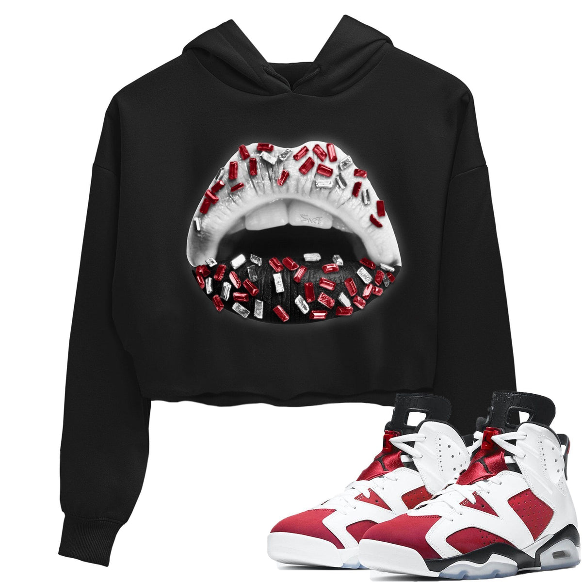 Jordan 6 Carmine Sneaker Matching T-Shirt Lips Jewel Sneaker Tees Jordan 6 Carmine Sneaker Release Tees Women's Shirts