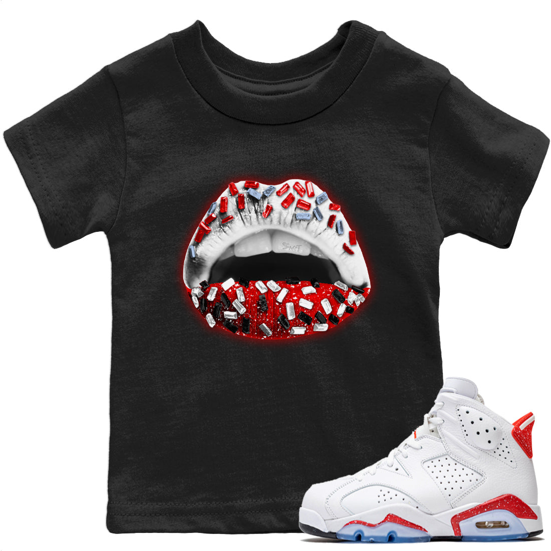 Jordan 6 Red Velvet Cookies Shirt To Match Jordans Lips Jewel Sneaker Tees Jordan 6 Red Velvet Cookies Drip Gear Zone Sneaker Matching Clothing Kids Shirts
