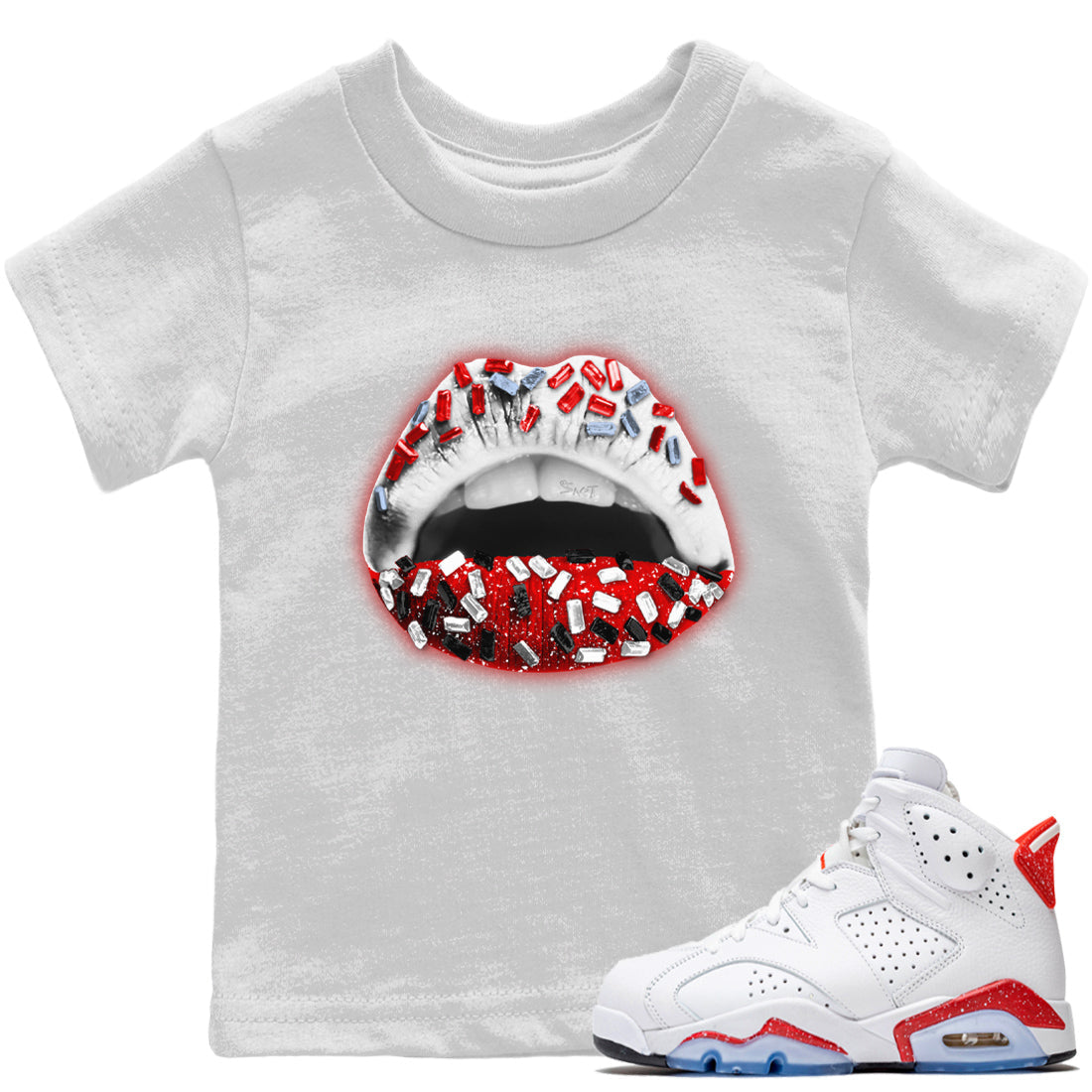 Jordan 6 Red Velvet Cookies Shirt To Match Jordans Lips Jewel Sneaker Tees Jordan 6 Red Velvet Cookies Drip Gear Zone Sneaker Matching Clothing Kids Shirts