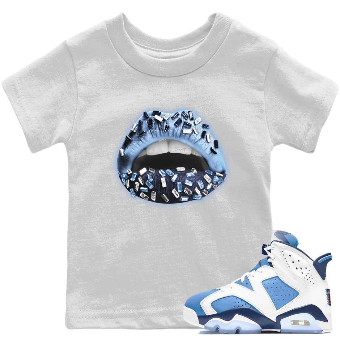 Jordan 6 UNC Shirt To Match Jordans Lips Jewel Sneaker Tees Jordan 6 UNC Drip Gear Zone Sneaker Matching Clothing Kids Shirts