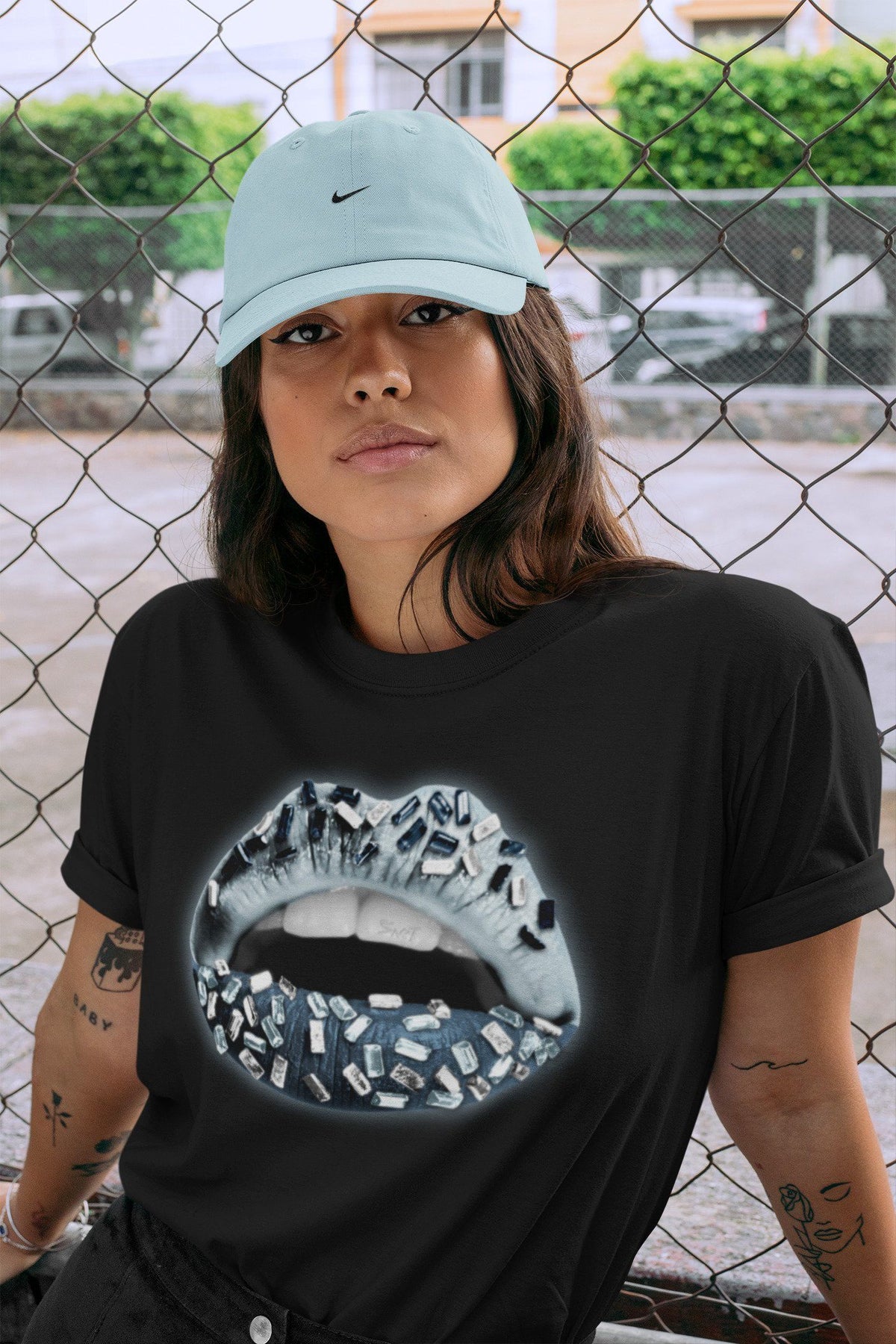 Dunk championship Grey Sneaker Match Tees Lips Jewel Sneaker Tees Dunk championship Grey Jordan to match sneaker T-Shirt Crew Neck Shirts