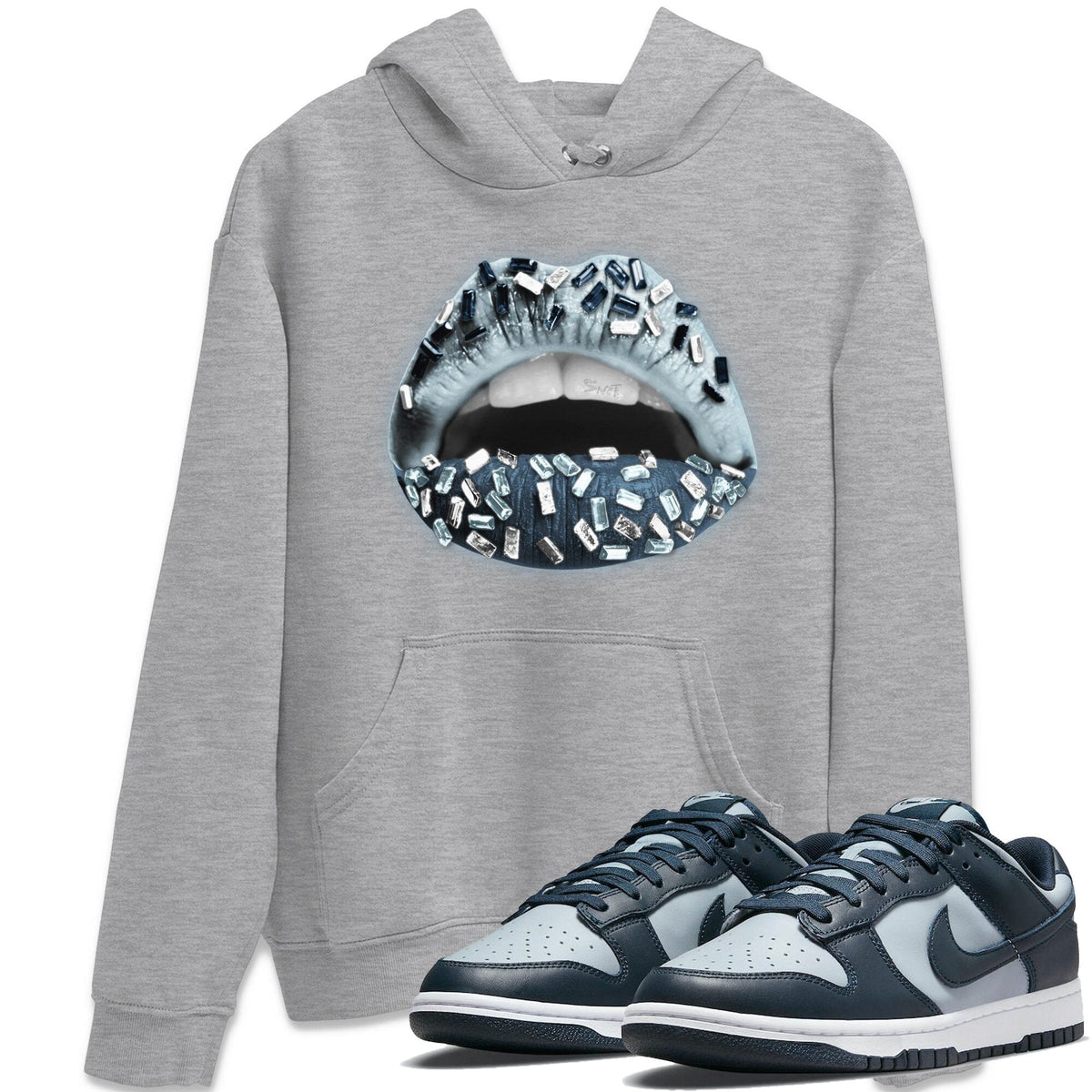 Dunk championship Grey Sneaker Match Tees Lips Jewel Sneaker Tees Dunk championship Grey Jordan to match sneaker T-Shirt Crew Neck Shirts