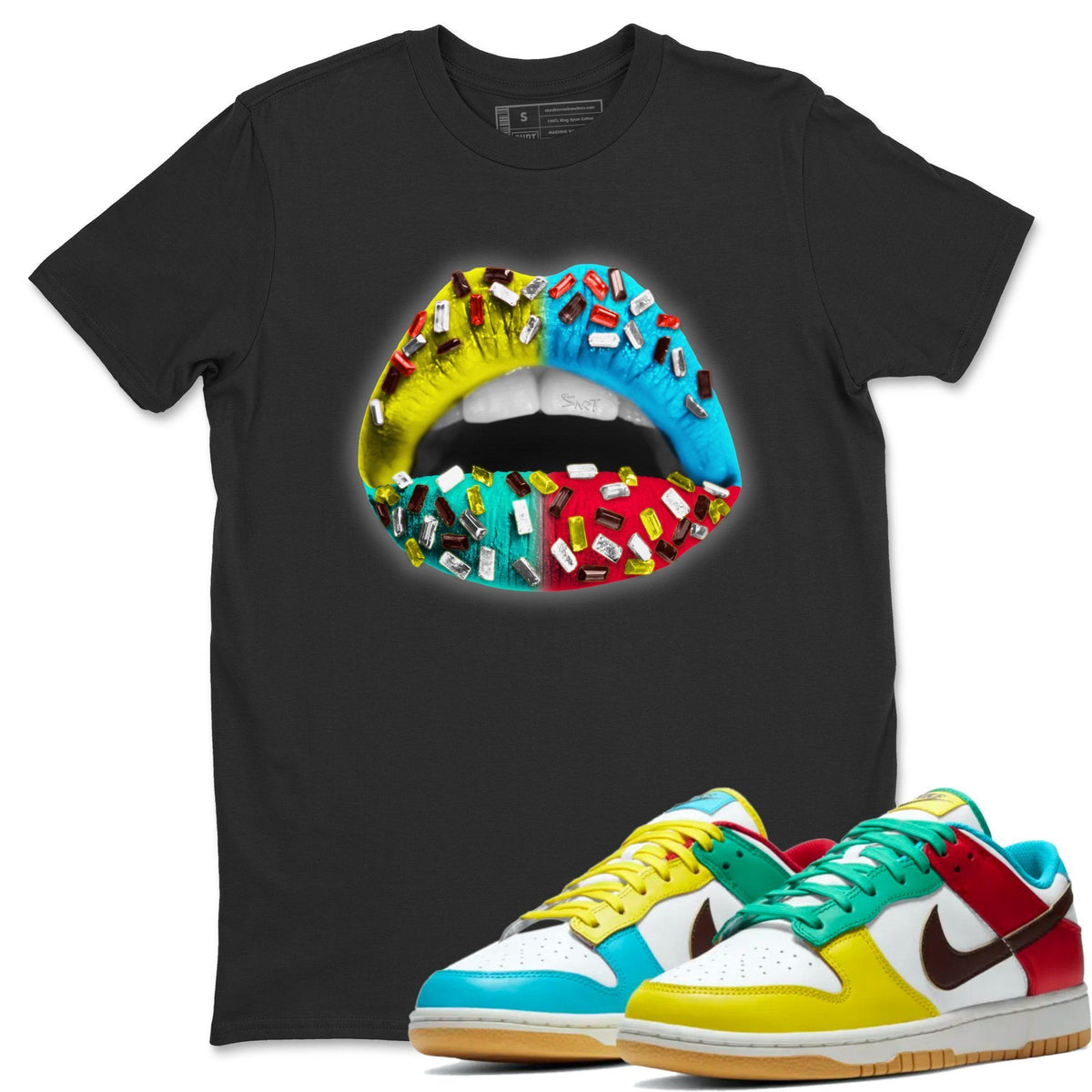 Dunk Free 99 White Sneaker Match Tees Lips Jewel Sneaker Tees Dunk Free 99 White Jordan to match sneaker T-Shirt Crew Neck Shirts