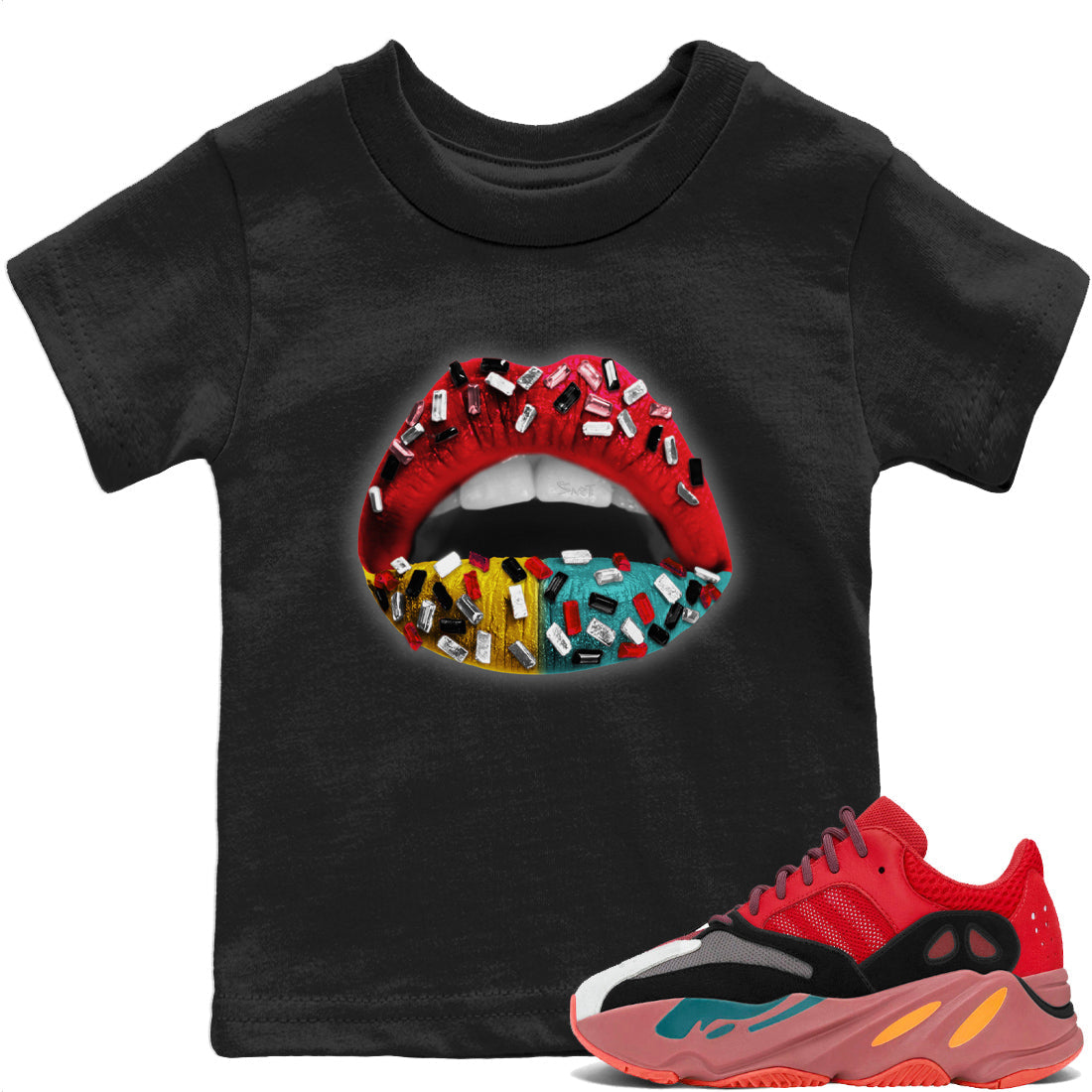 Yeezy 700 Hi-Res Red Shirt To Match Jordans Lips Jewel Sneaker Tees Yeezy 700 Hi-Res Red Drip Gear Zone Sneaker Matching Clothing Kids Shirts