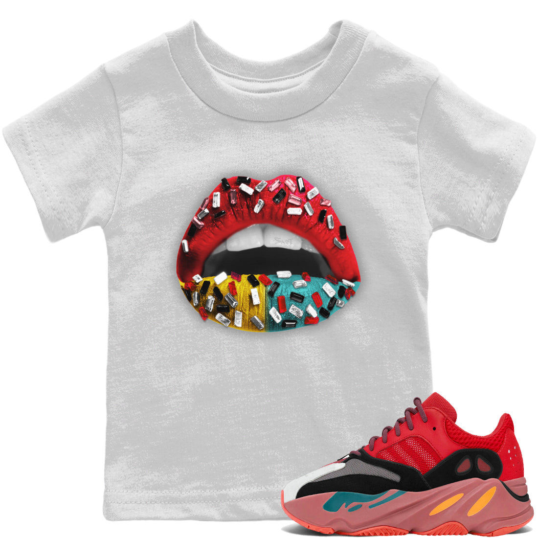 Yeezy 700 Hi-Res Red Shirt To Match Jordans Lips Jewel Sneaker Tees Yeezy 700 Hi-Res Red Drip Gear Zone Sneaker Matching Clothing Kids Shirts