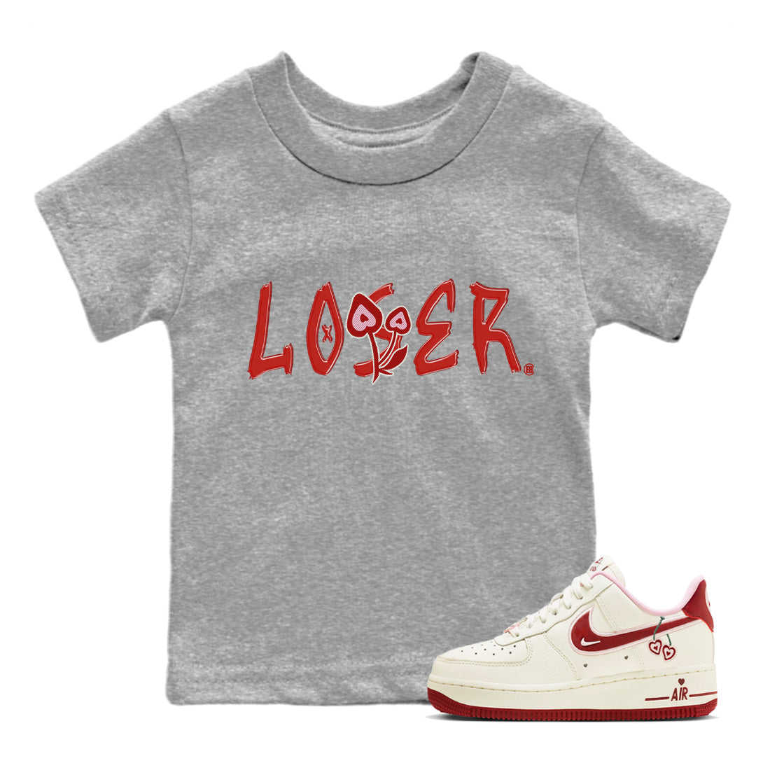 Air Force 1 Valentines Day Sneaker Match Tees Loser Lover Sneaker Tees Air Force 1 Valentines Day Jordan to match sneaker T-Shirt Kids Shirts