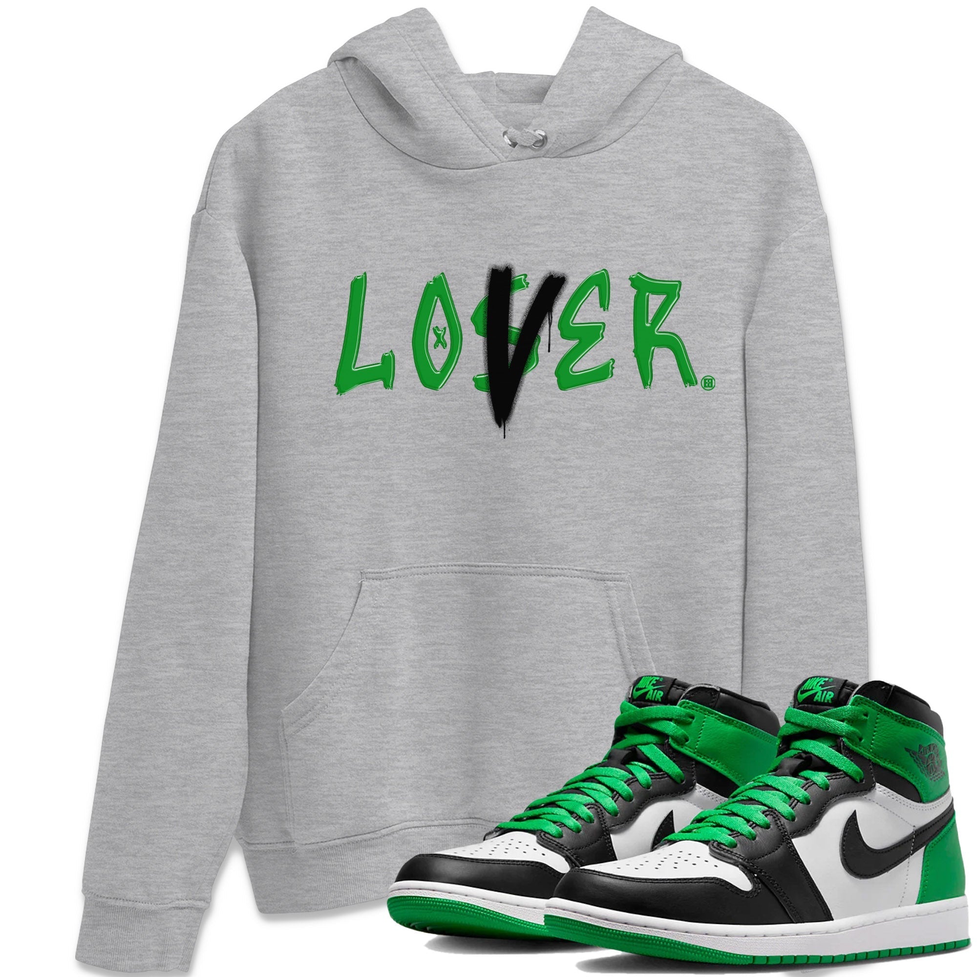 Air Jordan 1 Celtics Sneaker Match Tees Loser Lover Streetwear Sneaker Shirt Air Jordan 1 Lucky Green Celtics Tees Unisex Shirts Heather Grey 1