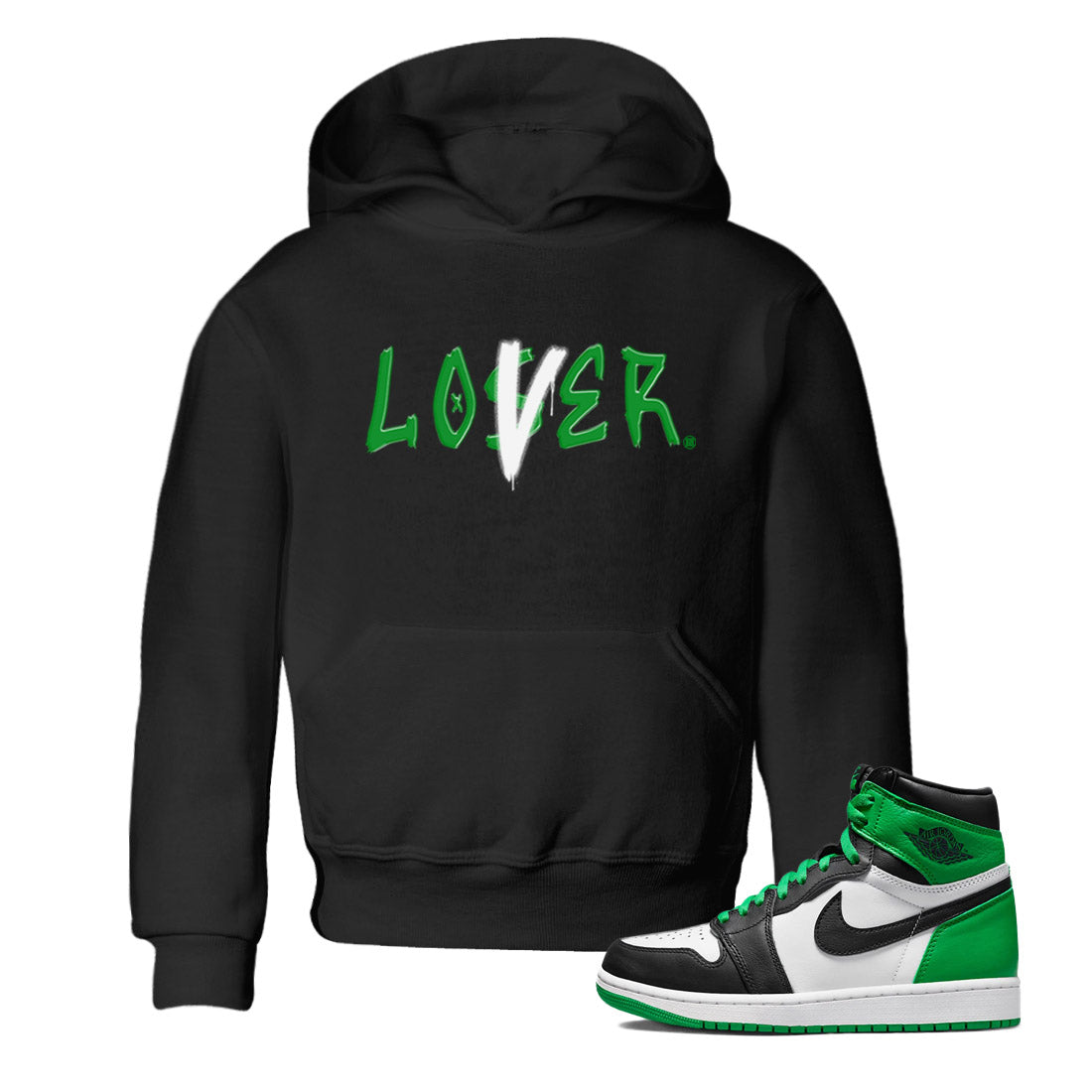 Air Jordan 1 Celtics Sneaker Match Tees Loser Lover Streetwear Sneaker Shirt Air Jordan 1 Lucky Green Celtics Tees Kids Shirts Black 1