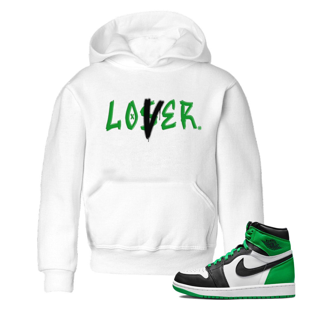 Air Jordan 1 Celtics Sneaker Match Tees Loser Lover Streetwear Sneaker Shirt Air Jordan 1 Lucky Green Celtics Tees Kids Shirts White 1