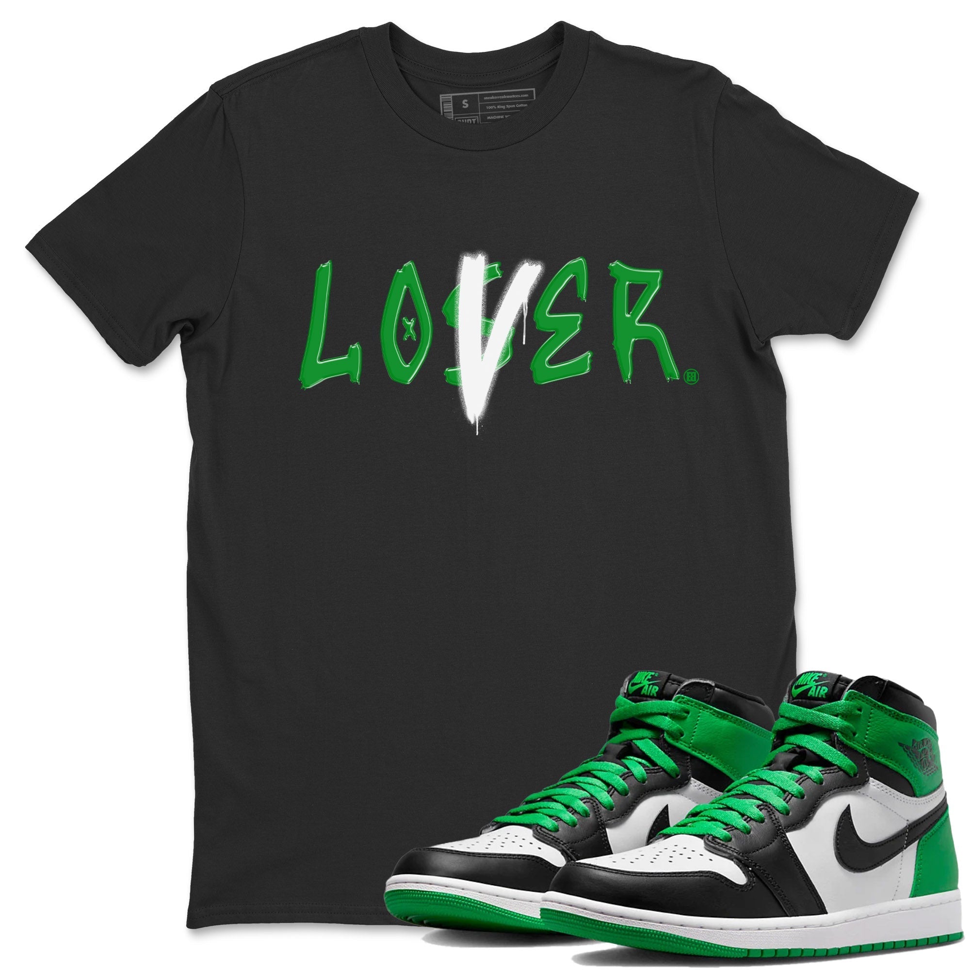 Air Jordan 1 Celtics Sneaker Match Tees Loser Lover Streetwear Sneaker Shirt Air Jordan 1 Lucky Green Celtics Tees Unisex Shirts Black 1