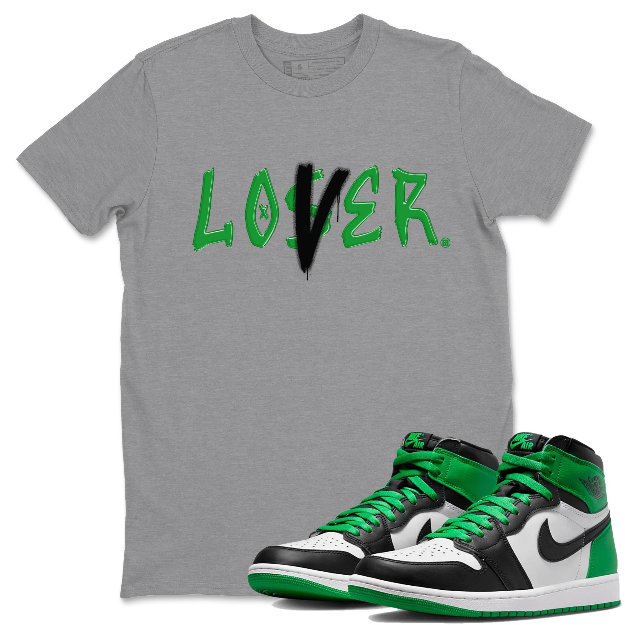 Air Jordan 1 Celtics Sneaker Match Tees Loser Lover Streetwear Sneaker Shirt Air Jordan 1 Lucky Green Celtics Tees Unisex Shirts Heather Grey 1