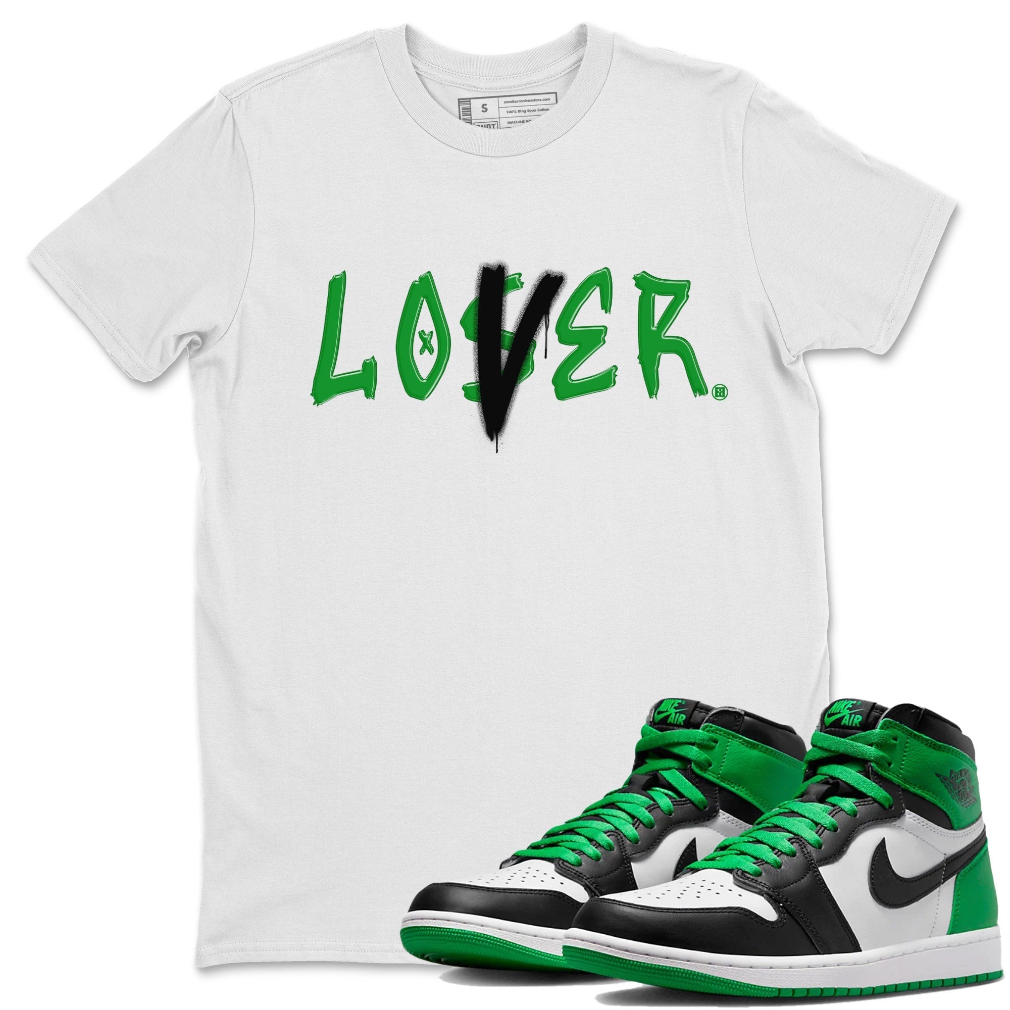 Air Jordan 1 Celtics Sneaker Match Tees Loser Lover Streetwear Sneaker Shirt Air Jordan 1 Lucky Green Celtics Tees Unisex Shirts White 1