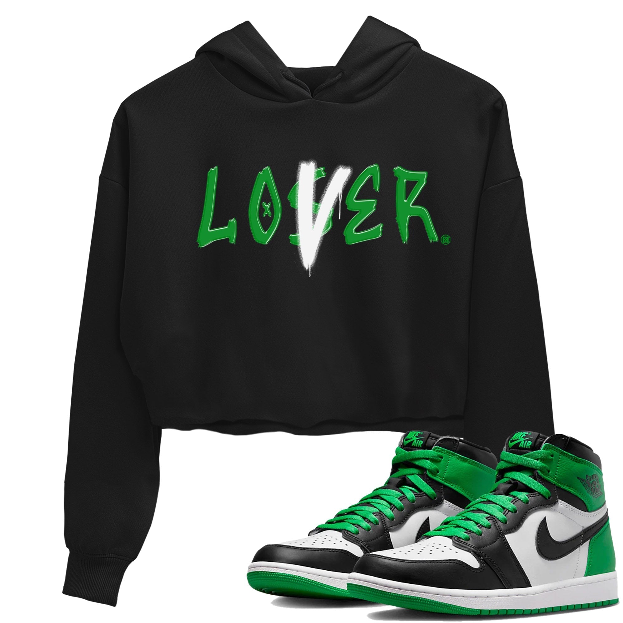Air Jordan 1 Celtics Sneaker Match Tees Loser Lover Streetwear Sneaker Shirt Air Jordan 1 Lucky Green Celtics Tees Women's Shirts Black 1
