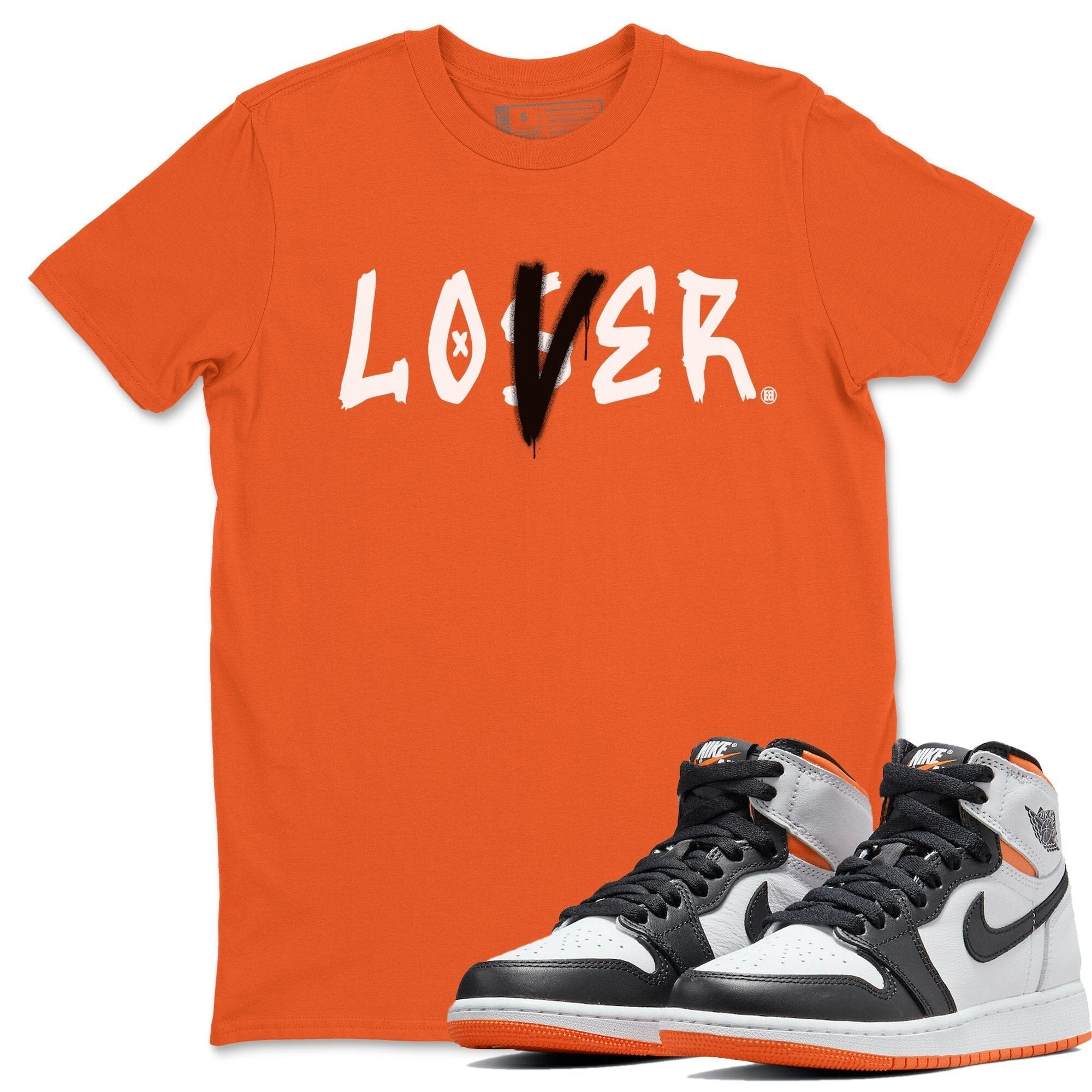 Jordan 1 Electro Orange Sneaker Matching T-Shirt Loser Lover Sneaker Tees Jordan 1 Electro Orange Sneaker Release Tees Crew Neck Tees