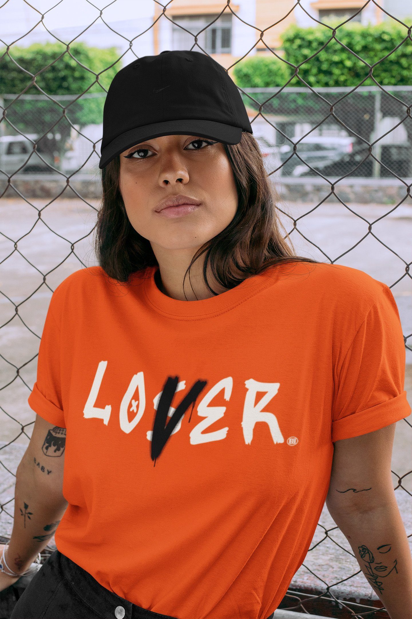 Jordan 1 Electro Orange Sneaker Matching T-Shirt Loser Lover Sneaker Tees Jordan 1 Electro Orange Sneaker Release Tees Crew Neck Tees