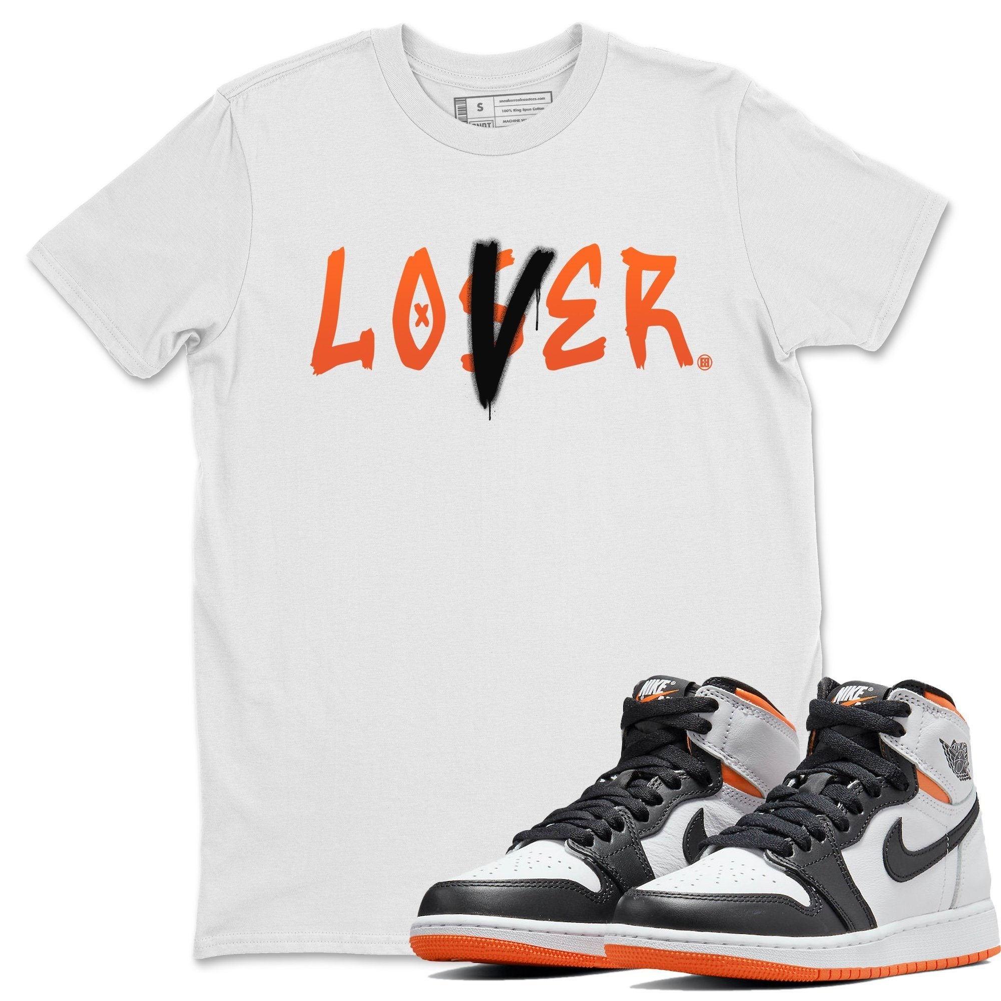 Jordan 1 Electro Orange Sneaker Matching T-Shirt Loser Lover Sneaker Tees Jordan 1 Electro Orange Sneaker Release Tees Crew Neck Tees