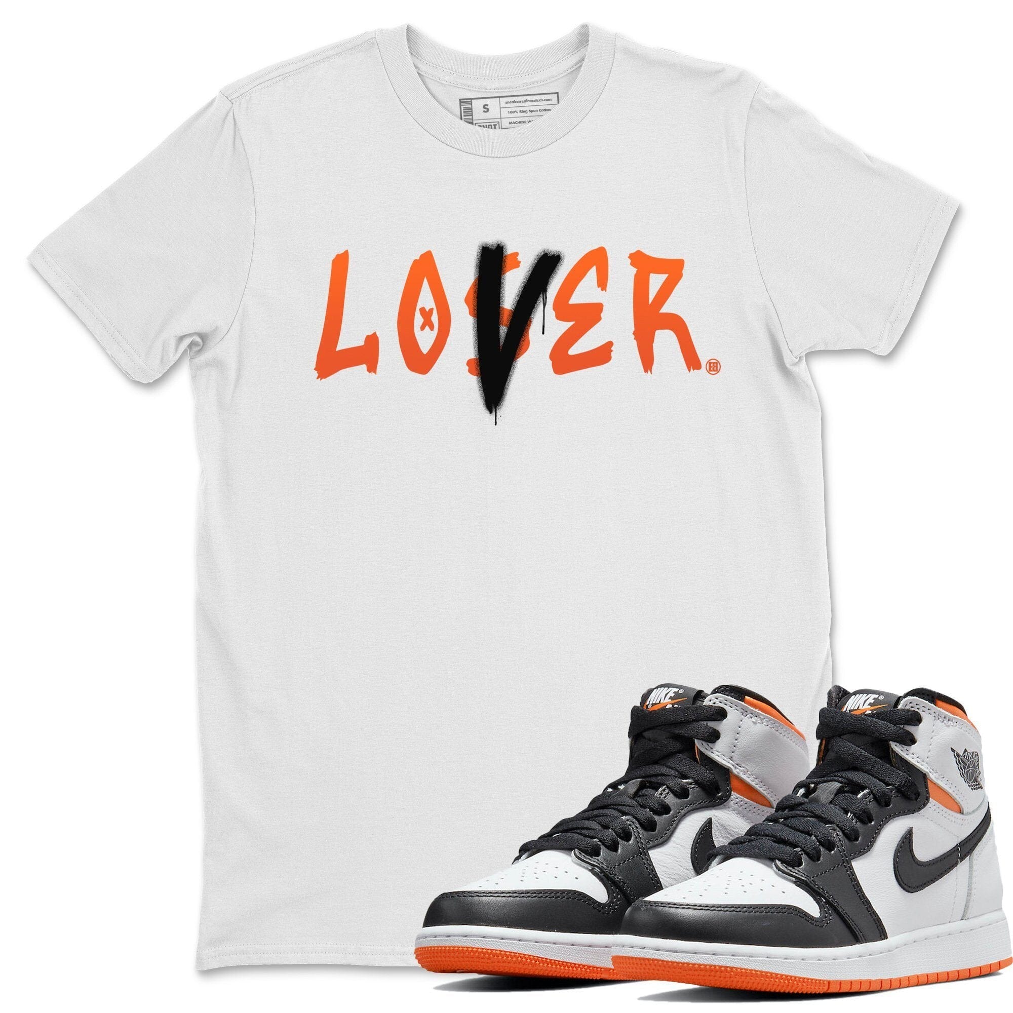 Jordan 1 Electro Orange Sneaker Matching T-Shirt Loser Lover Sneaker Tees Jordan 1 Electro Orange Sneaker Release Tees Crew Neck Tees