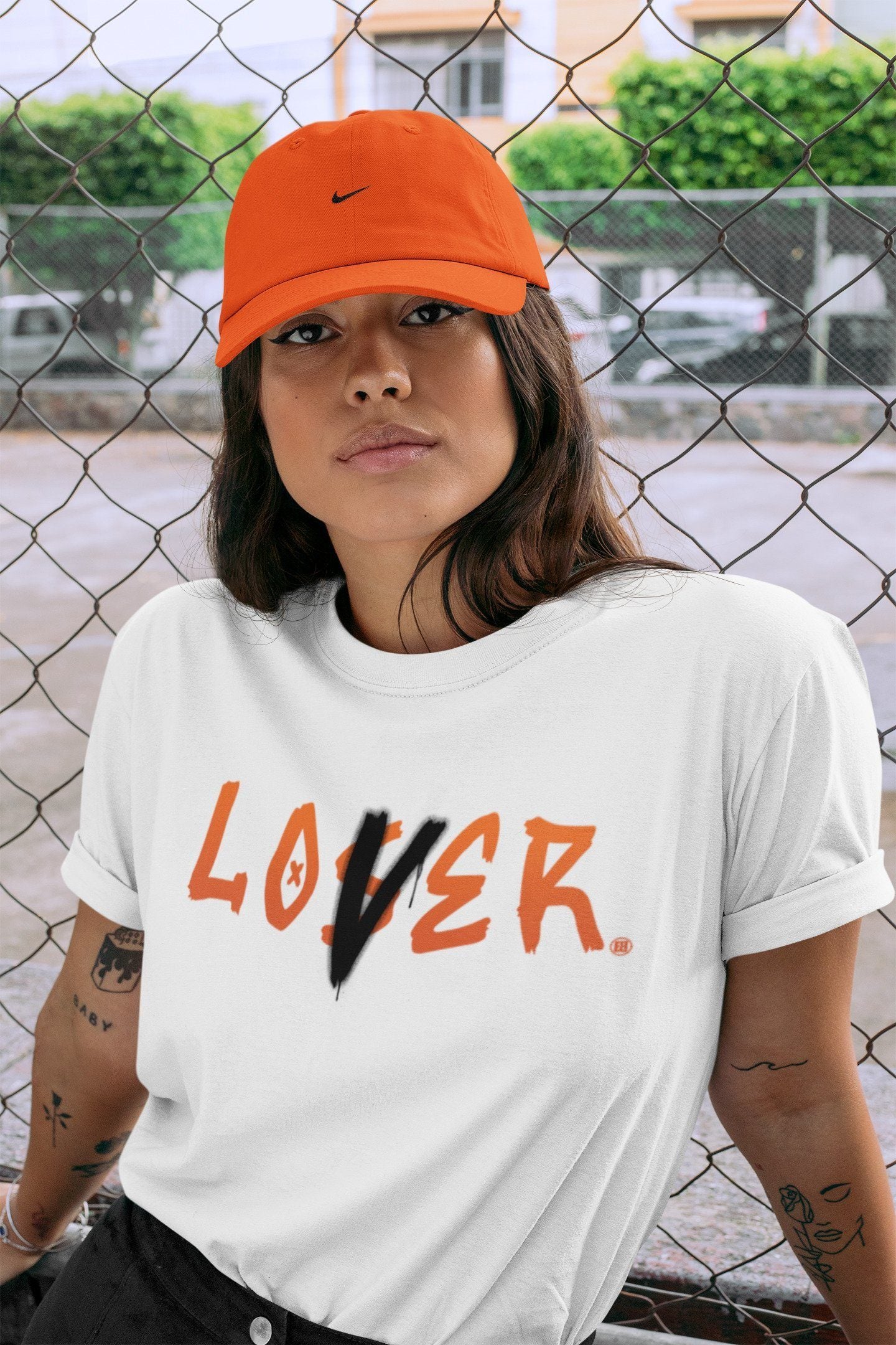 Jordan 1 Electro Orange Sneaker Matching T-Shirt Loser Lover Sneaker Tees Jordan 1 Electro Orange Sneaker Release Tees Crew Neck Tees