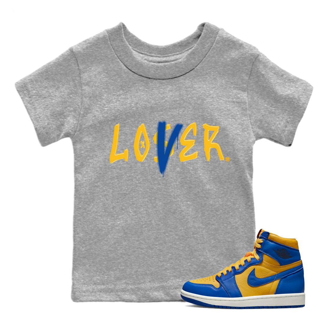 Jordan 1 Game Royal Varsity Maize Sneaker Matching T-Shirt Loser Lover Sneaker Tees Jordan 1 Game Royal Varsity Maize Sneaker Release Tees Kids Shirts