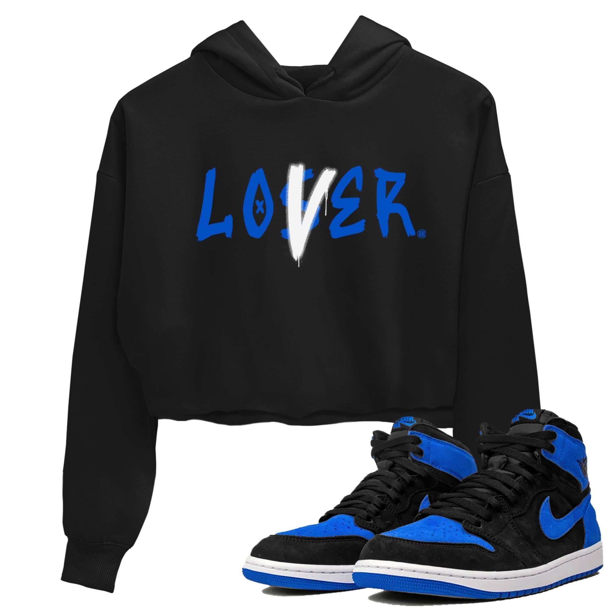 1s Royal Reimagined shirt to match jordans Loser Lover sneaker tees Air Jordan 1 Royal Reimagined Drip Gear Zone Streetbrand Sneaker Matching Tee Cotton T-Shirt Black 1 Crop T-Shirt