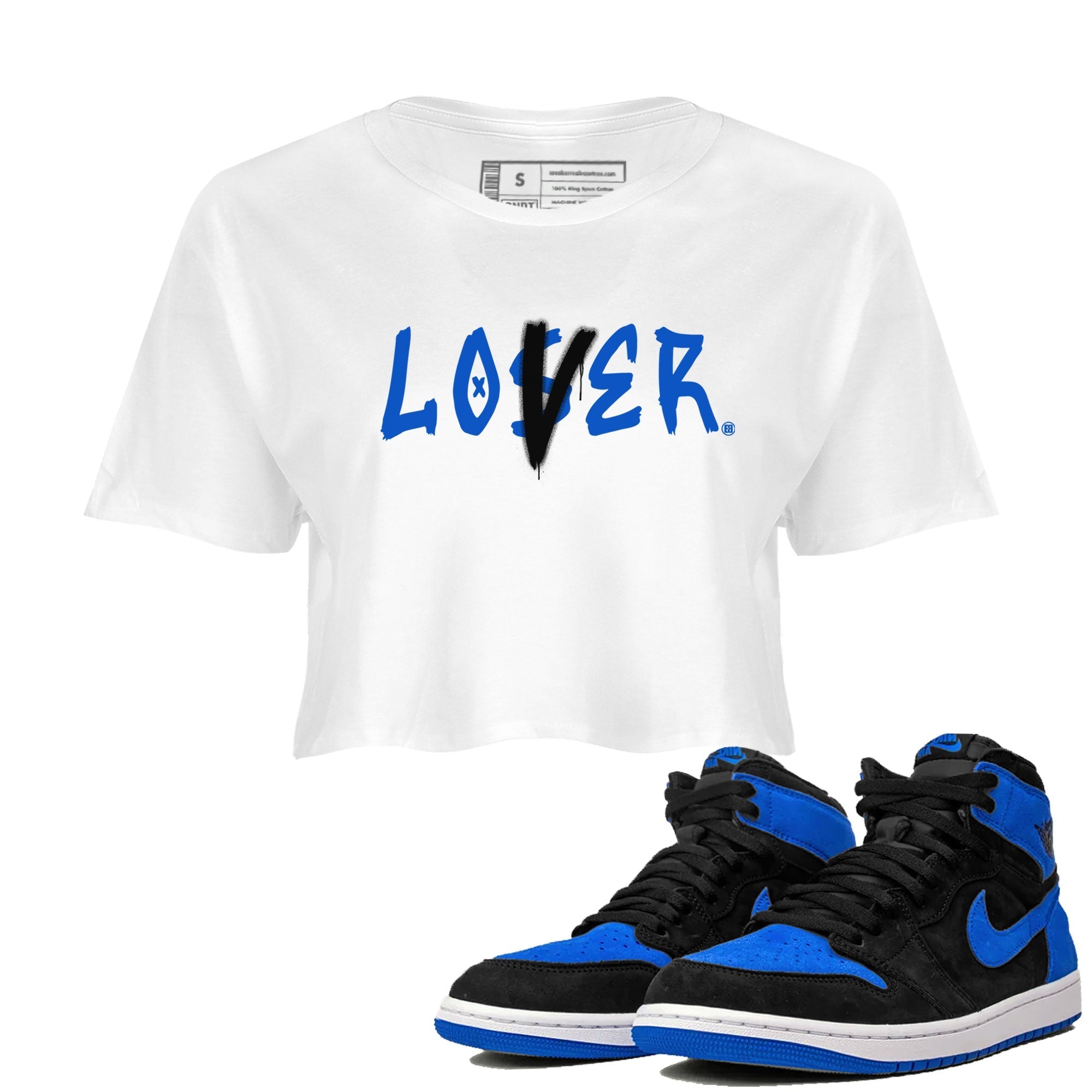 1s Royal Reimagined shirt to match jordans Loser Lover sneaker tees Air Jordan 1 Royal Reimagined Drip Gear Zone Streetbrand Sneaker Matching Tee Cotton T-Shirt White 1 Crop T-Shirt